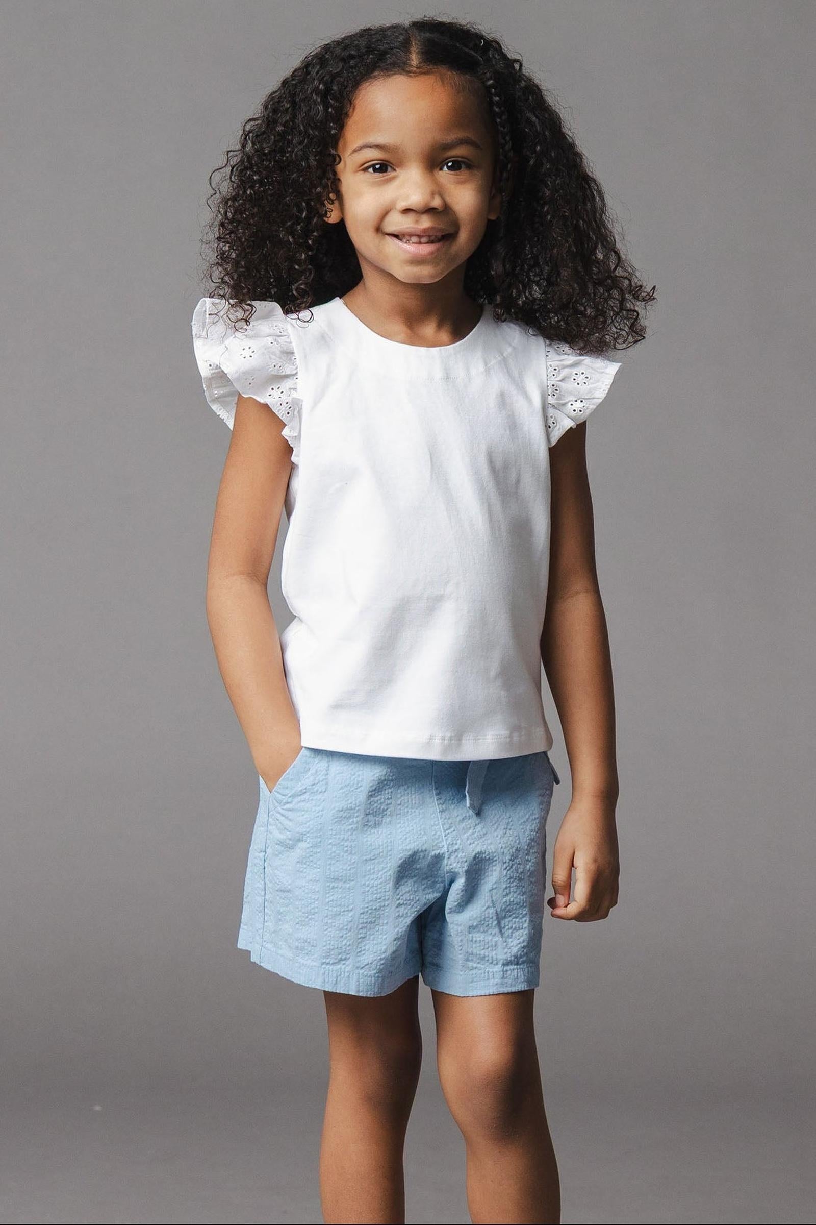 Organic Cotton Seersucker Pull-On Shorts, Bluebell, Toddler & Kids