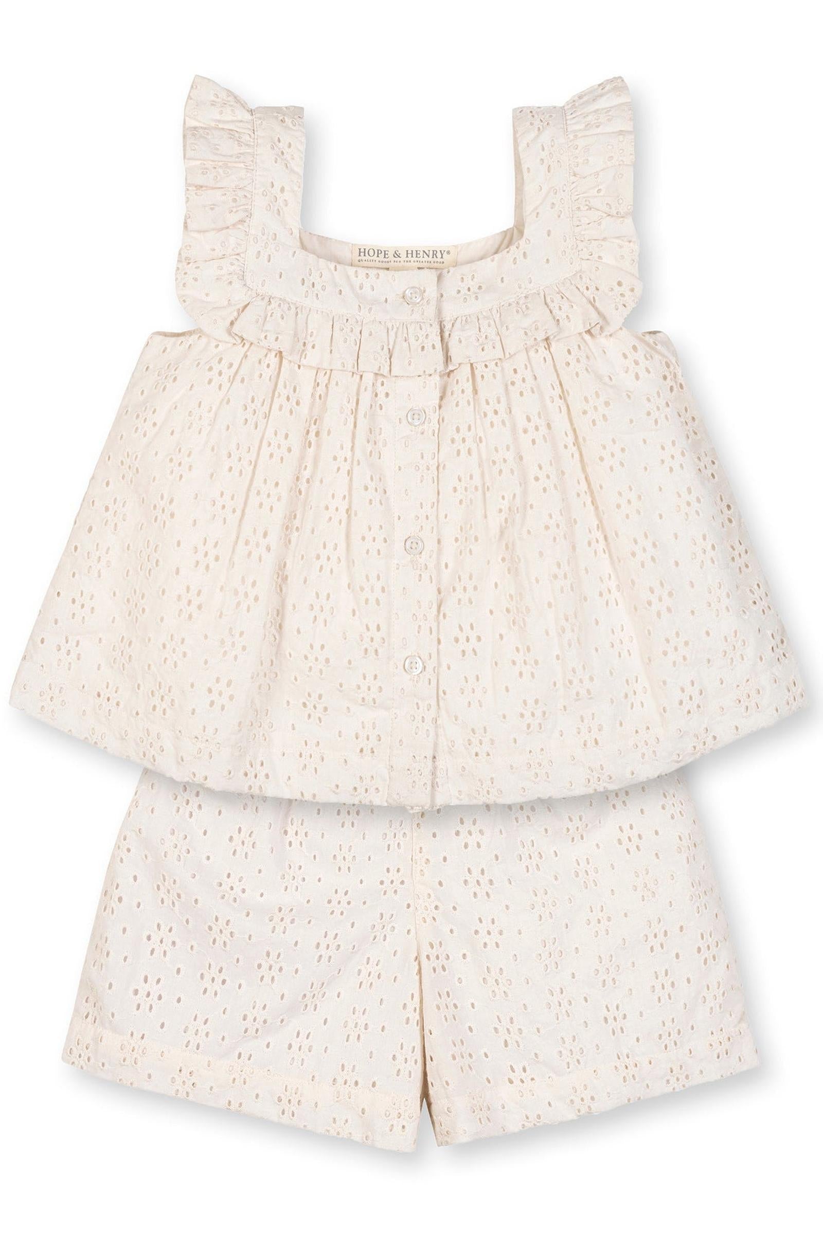 Organic Cotton Eyelet Tank and Short Set, Natural Eyelet, Toddler & Kids, Family Matching Outfits