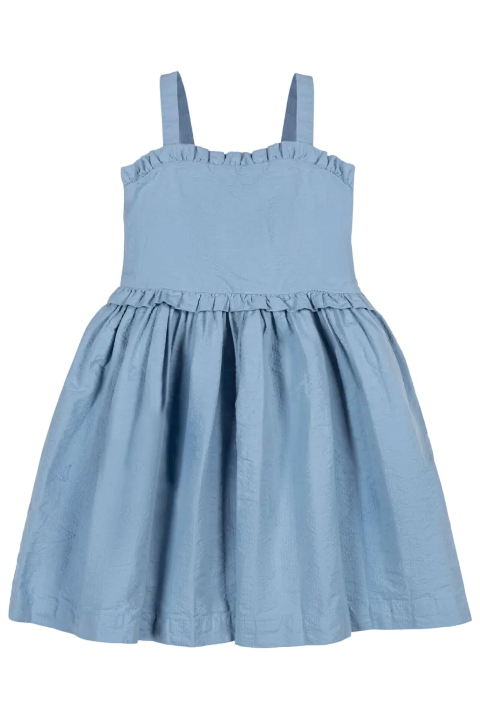 Organic Cotton Ruffle Edge Seersucker Dress, Bluebell, Sizes 2T-12