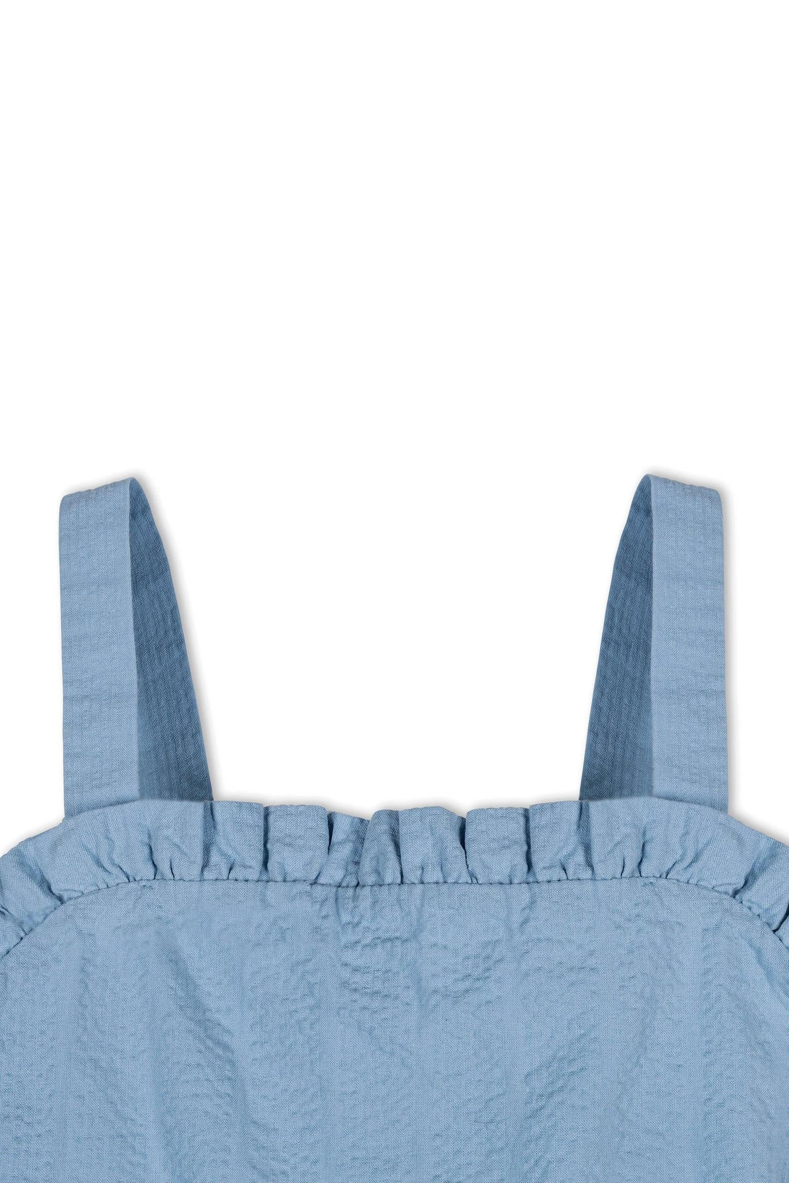 Organic Cotton Ruffle Edge Seersucker Dress, Bluebell, Sizes 2T-12