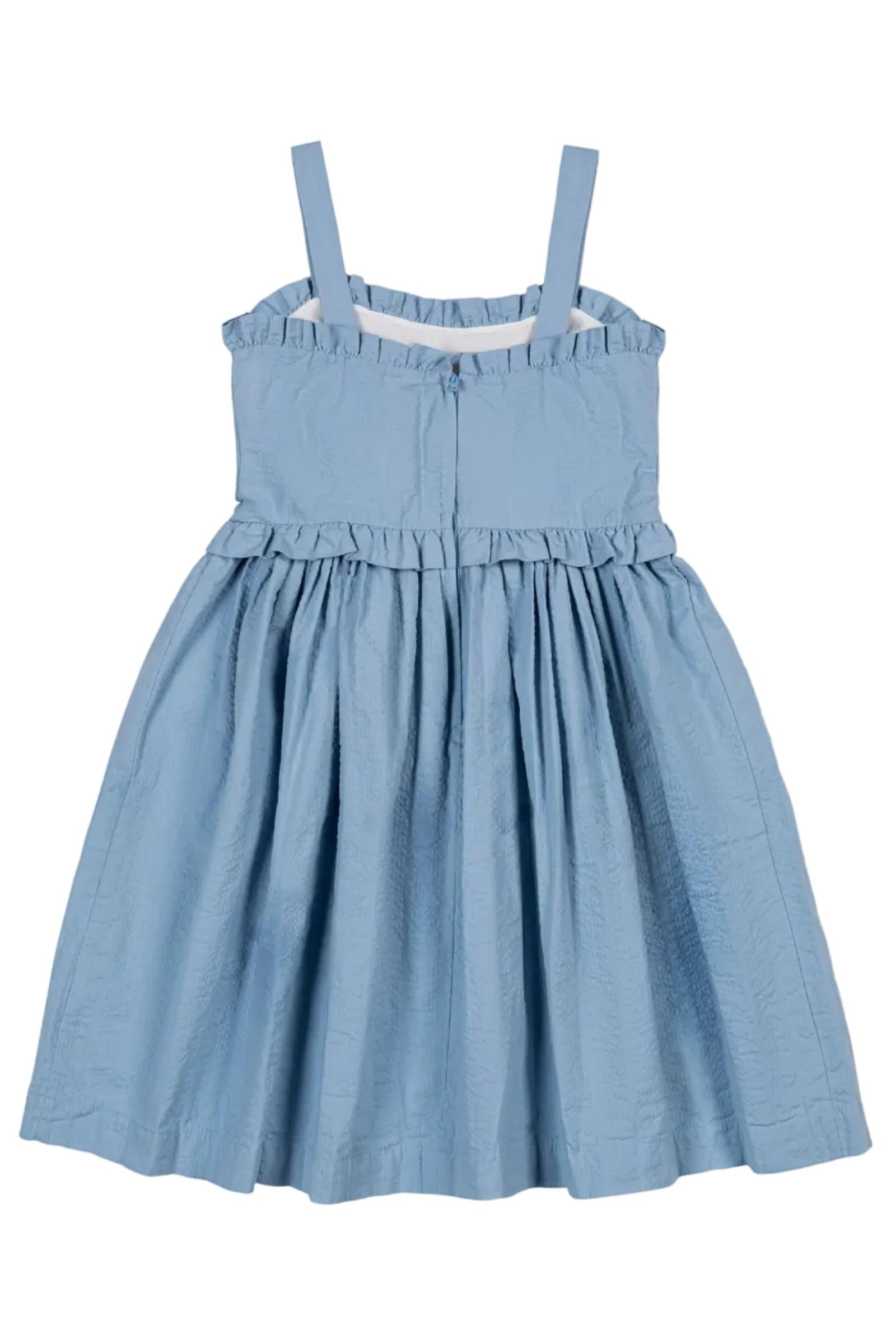 Organic Cotton Ruffle Edge Seersucker Dress, Bluebell, Sizes 2T-12