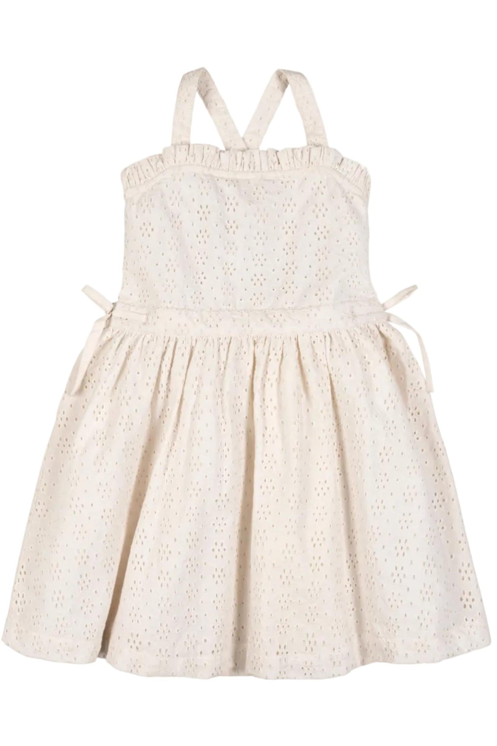 Organic Cotton Ruffle Edge Eyelet Dress, Natural, Sizes 2T-12