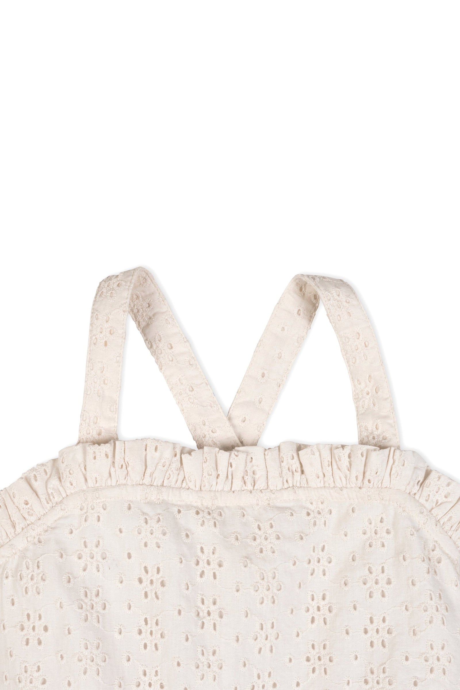 Organic Cotton Ruffle Edge Eyelet Dress, Natural, Sizes 2T-12
