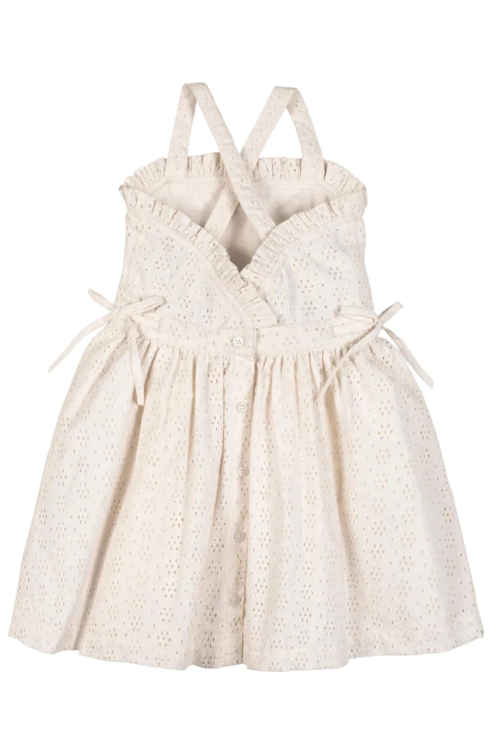 Organic Cotton Ruffle Edge Eyelet Dress, Natural, Sizes 2T-12
