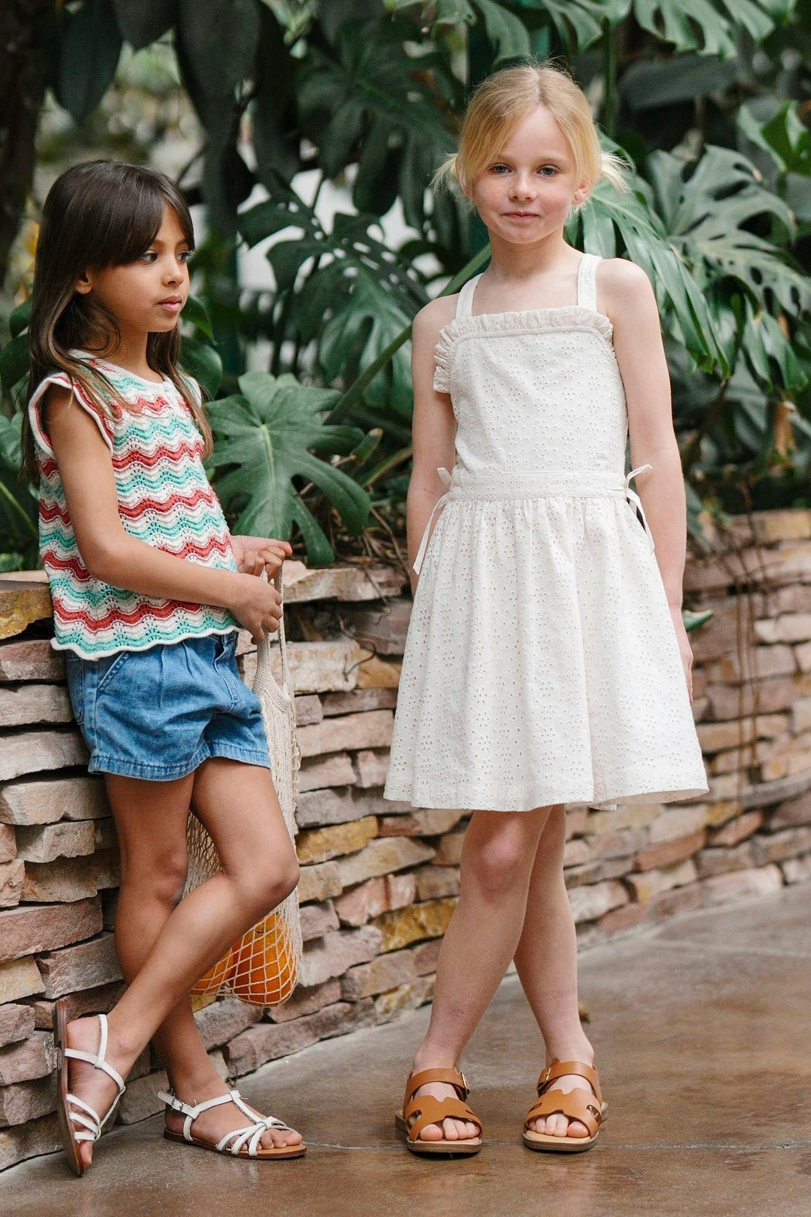 Organic Cotton Ruffle Edge Eyelet Dress, Natural, Sizes 2T-12