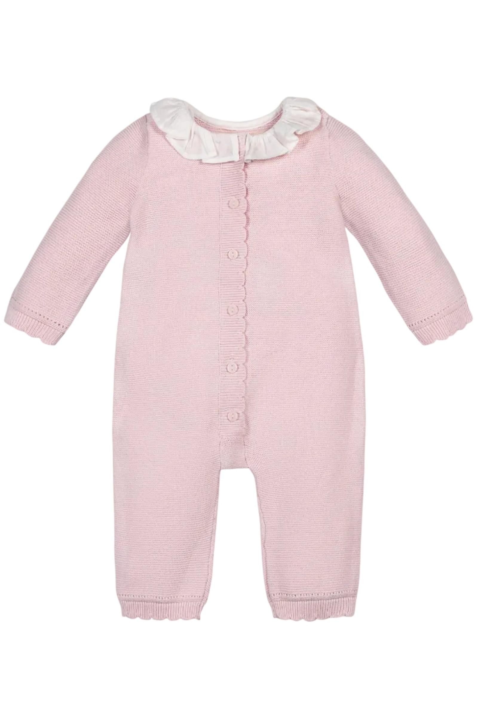 Organic Cotton Ruffle Collar Sweater Romper, Pale Pink, Baby
