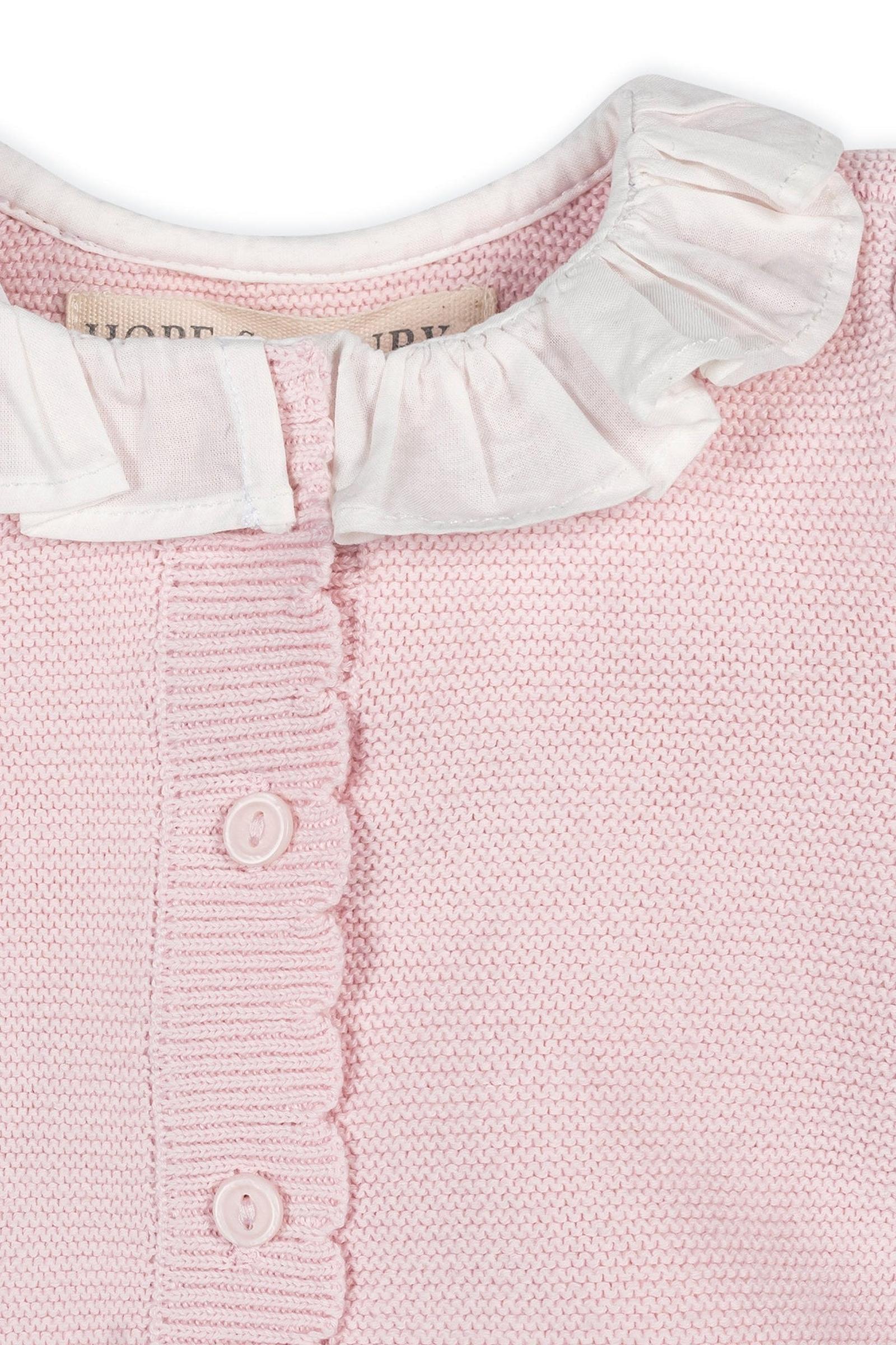 Organic Cotton Ruffle Collar Sweater Romper, Pale Pink, Baby