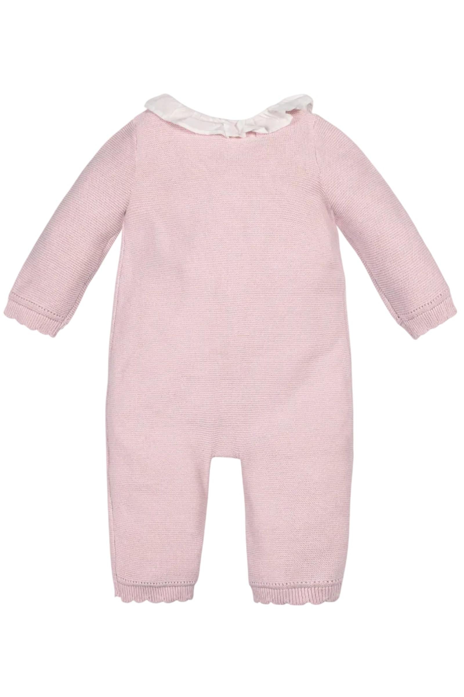Organic Cotton Ruffle Collar Sweater Romper, Pale Pink, Baby