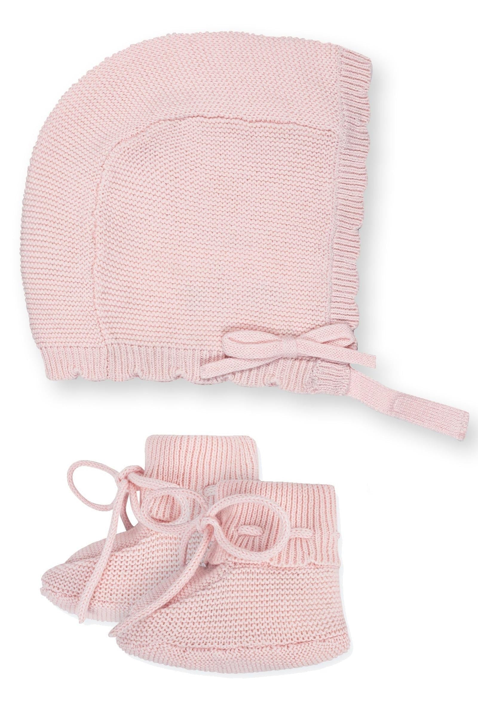 Organic Cotton Baby Sweater Bonnet and Bootie Set, Pale Pink