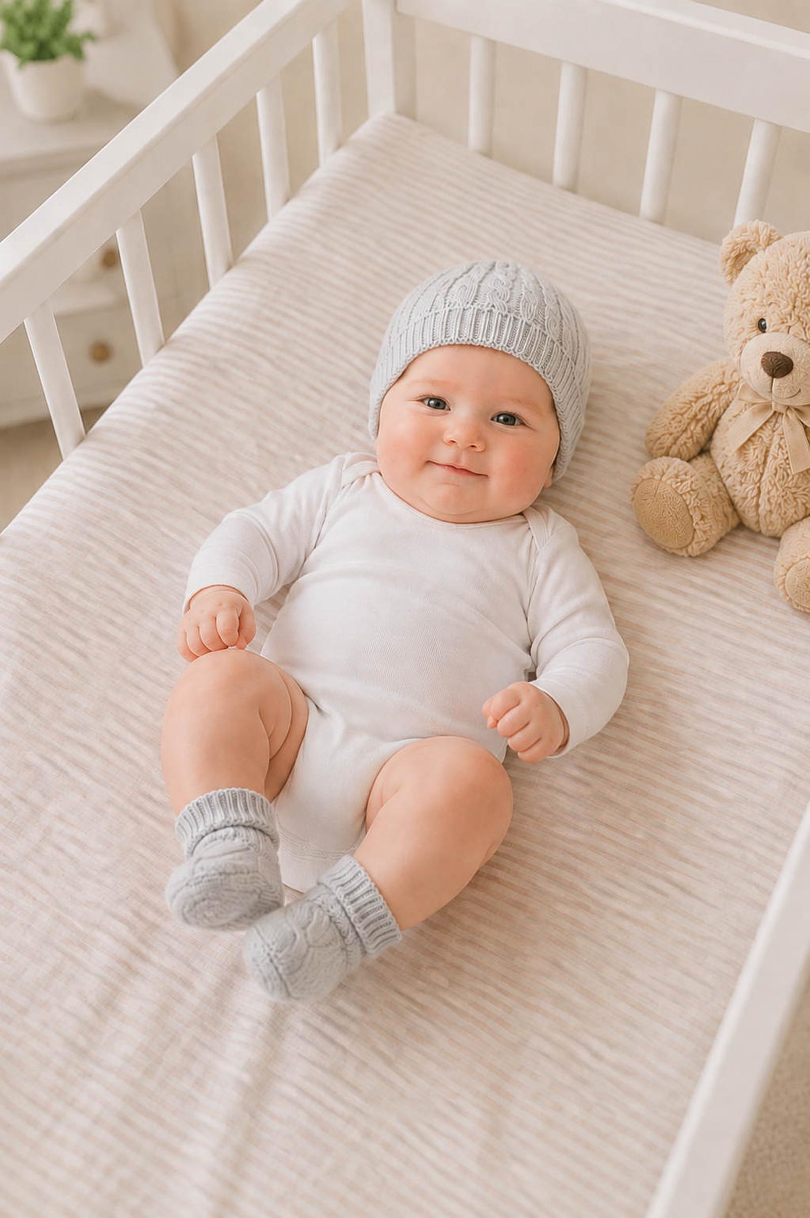 Organic Cotton Baby Sweater Beanie and Bootie Set, Light Gray