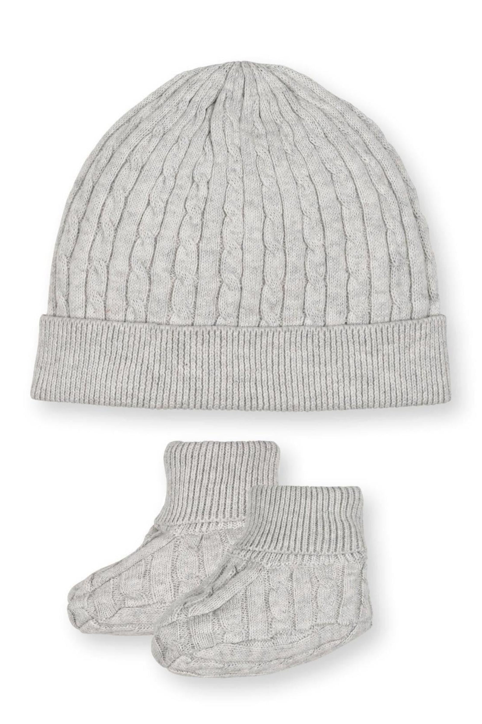 Organic Cotton Baby Sweater Beanie and Bootie Set, Light Gray