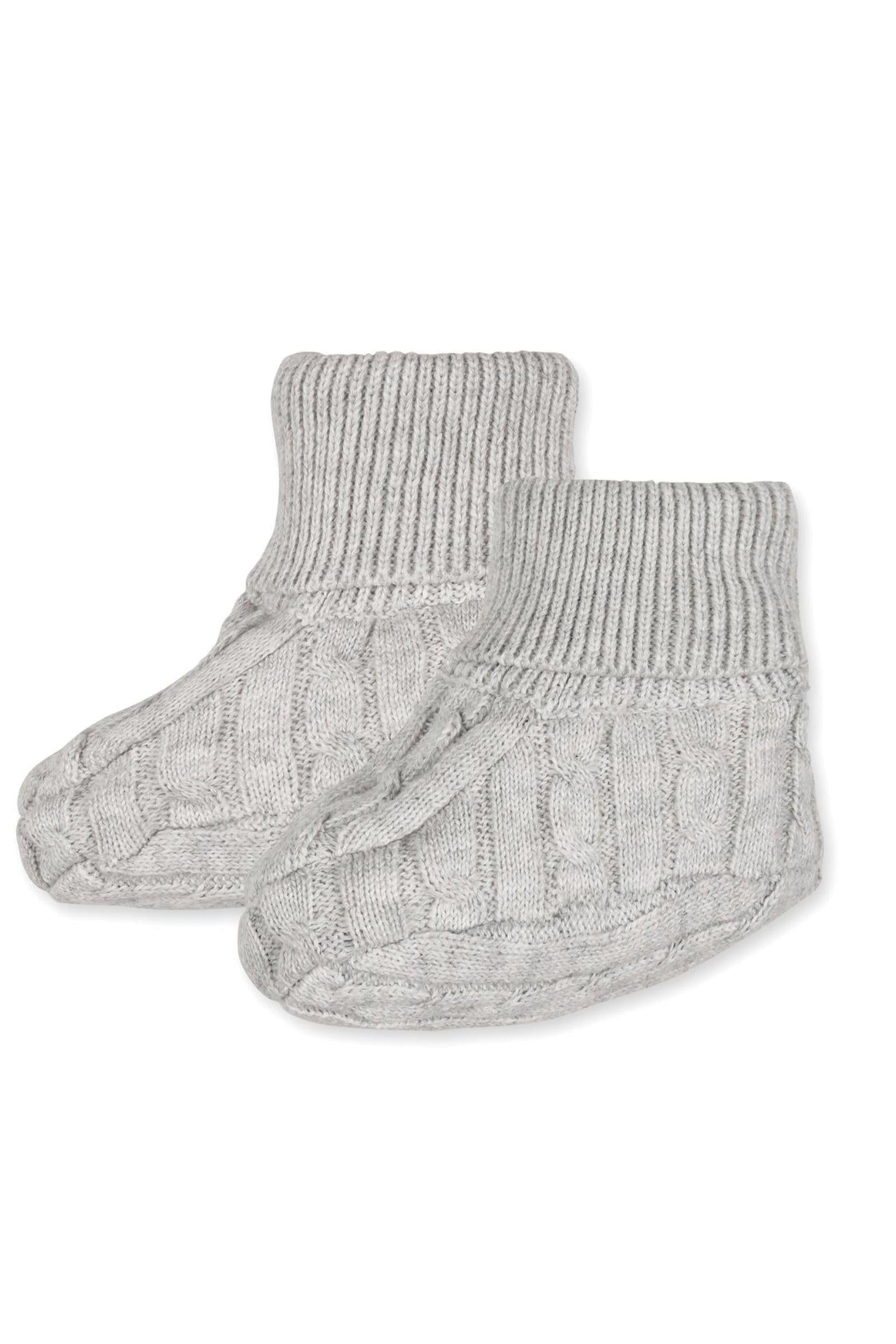 Organic Cotton Baby Sweater Beanie and Bootie Set, Light Gray