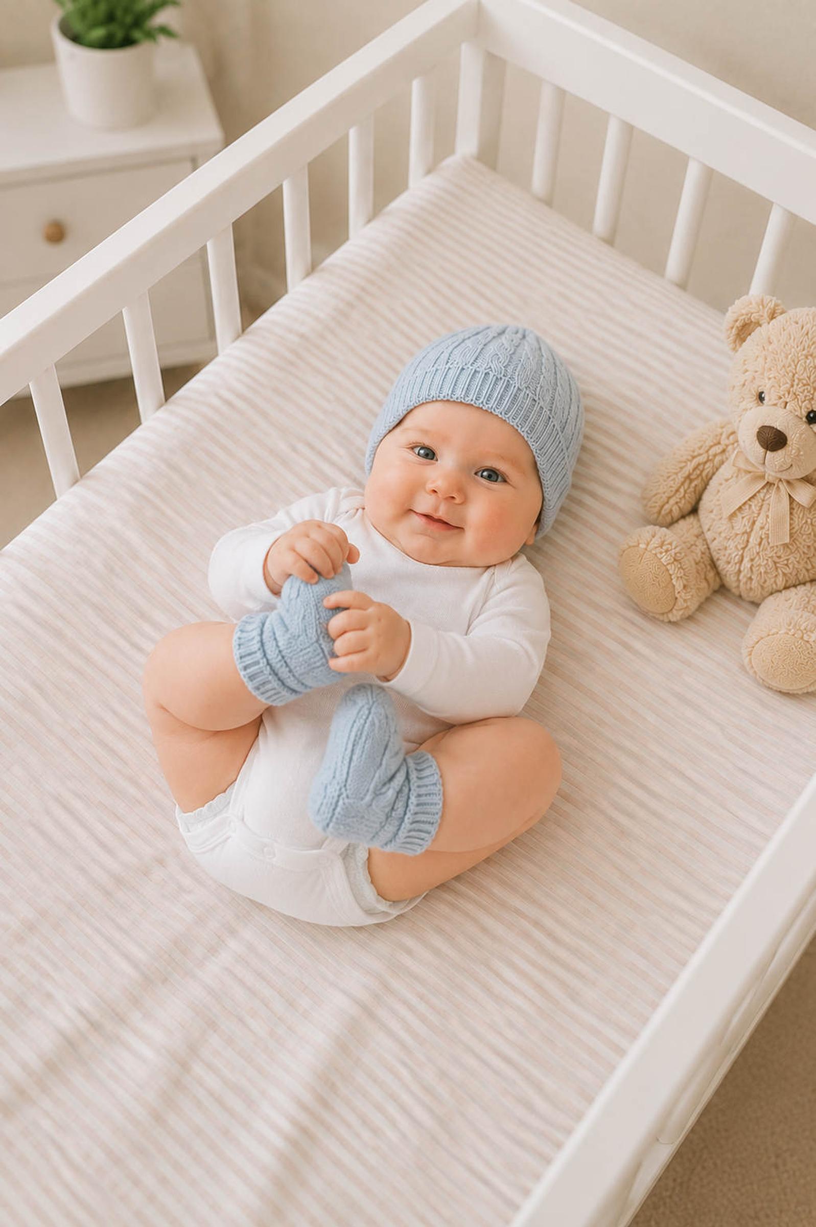 Baby Organic Peter Pan Collar Romper 3-Piece Boxed Gift Set, Pale Blue