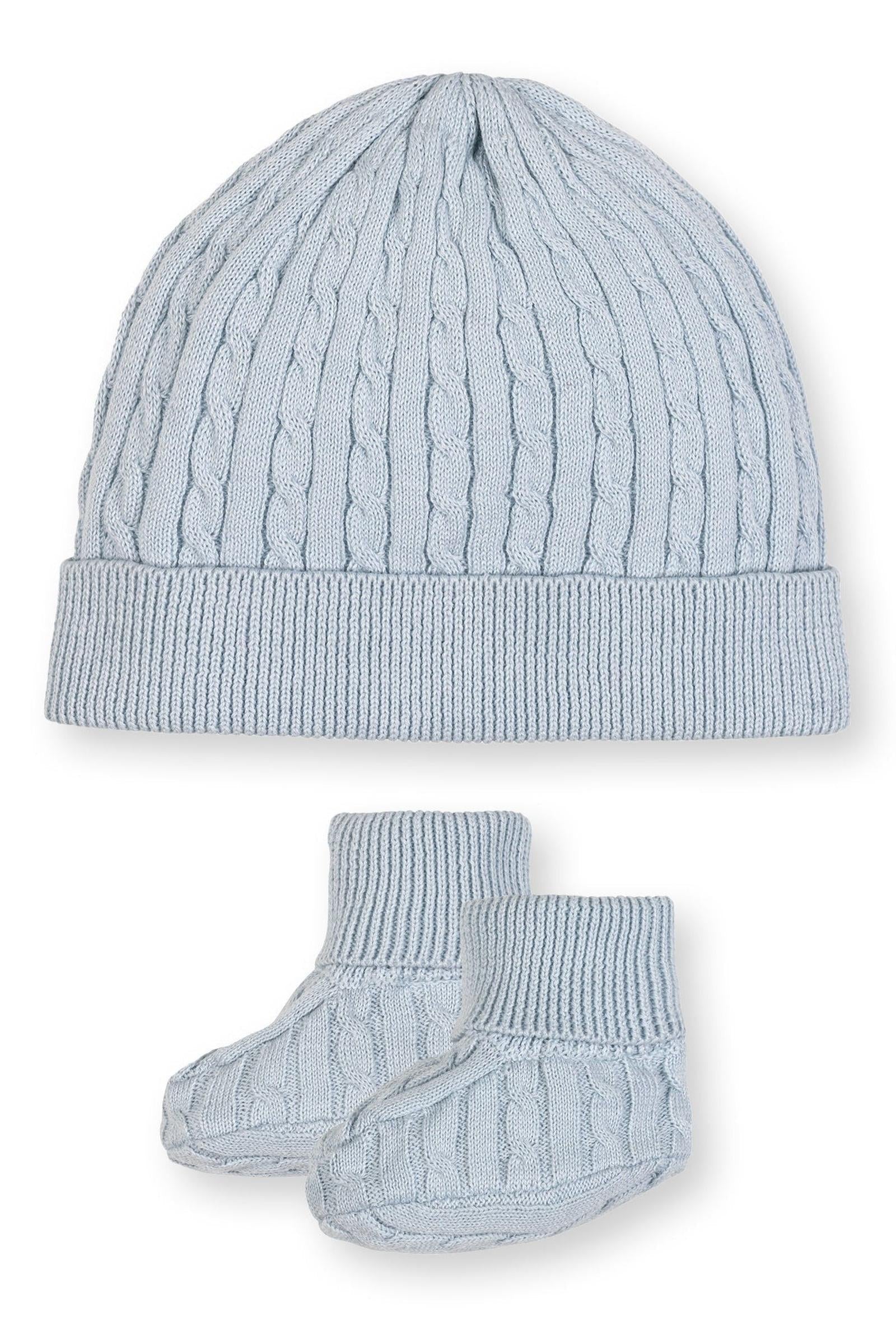 Organic Cotton Baby Sweater Beanie and Bootie Set, Pale Blue