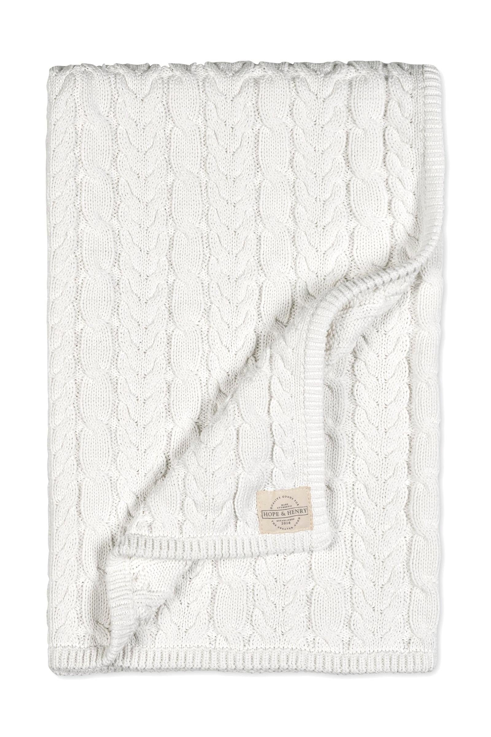 Organic Cotton Cable Knit Baby Blanket, Soft White