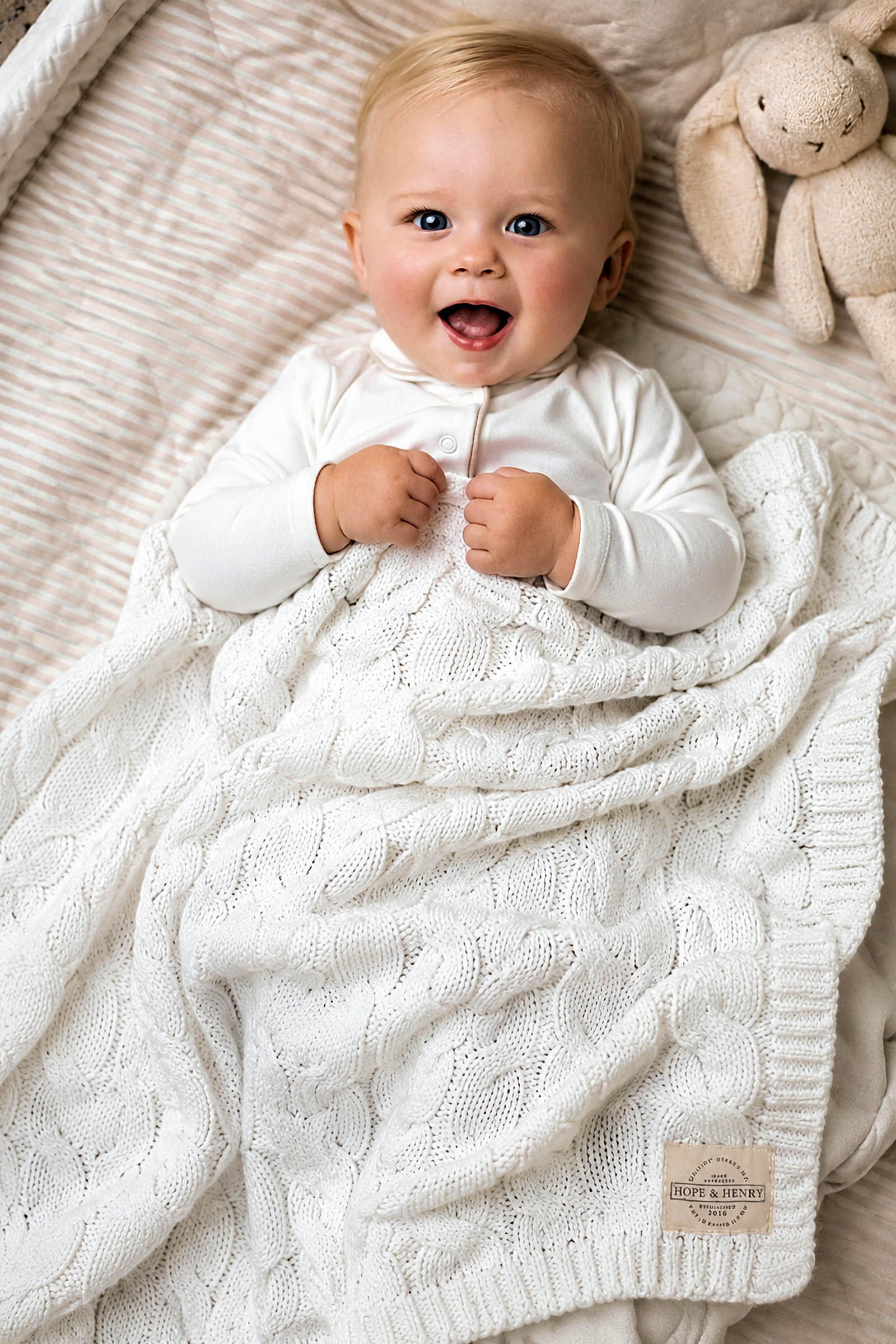 Organic Cotton Cable Knit Baby Blanket, Soft White