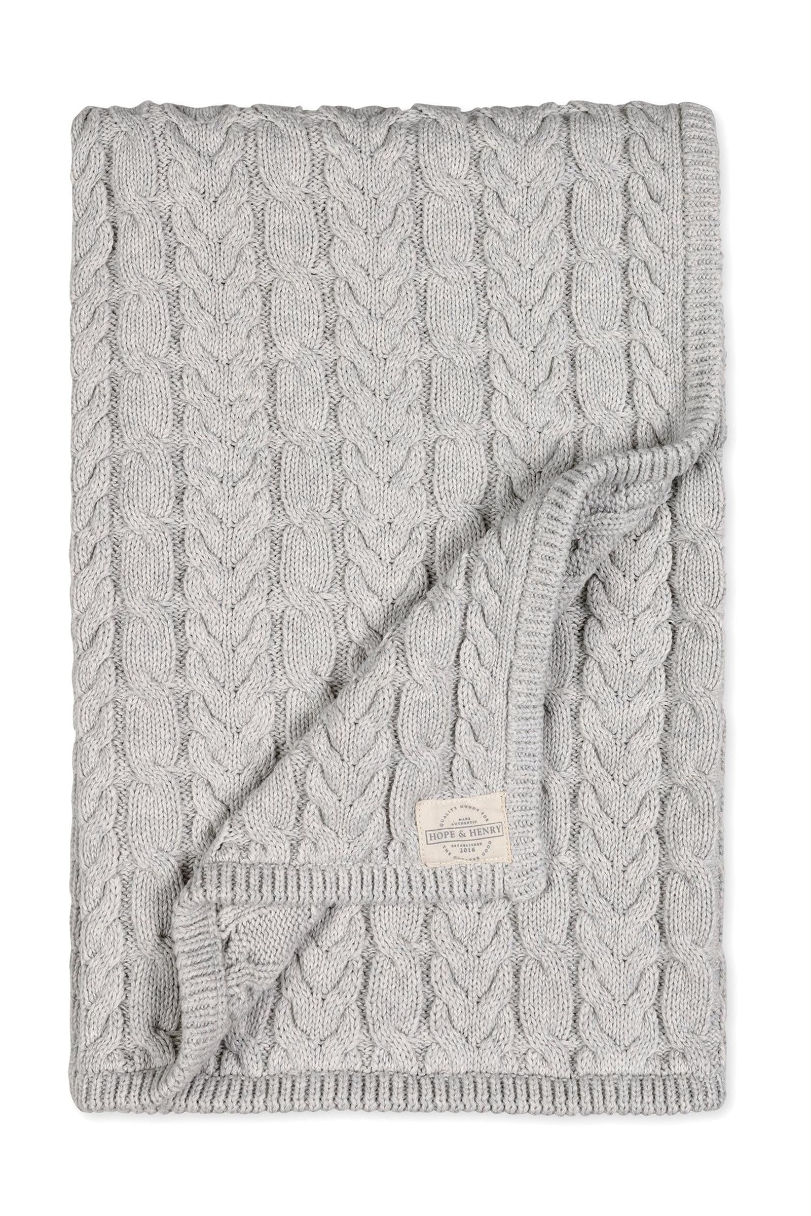 Organic Cotton Cable Knit Baby Blanket, Light Gray
