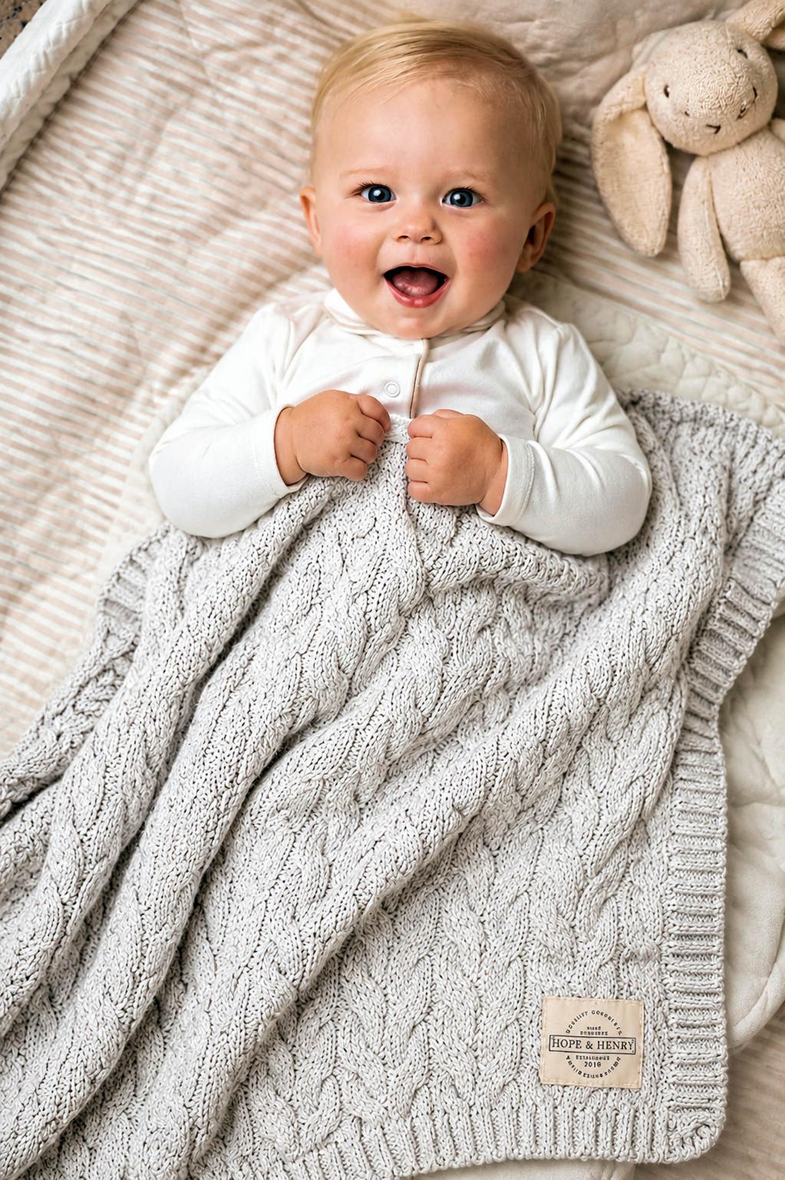 Organic Cotton Cable Knit Baby Blanket, Light Gray