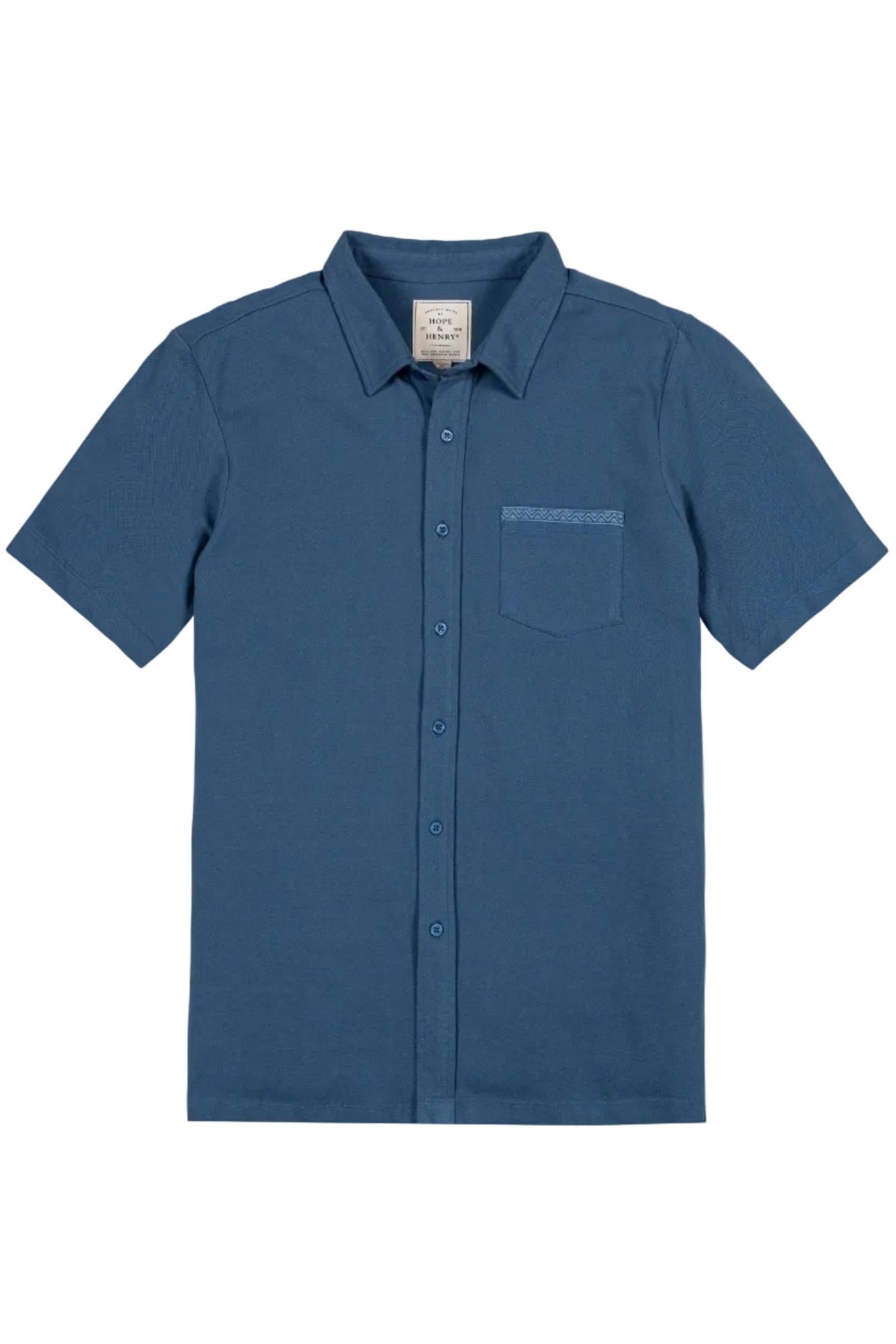 Organic Cotton Pique Short Sleeve Shirt, Stone Blue, Men, Family Matching Outfits