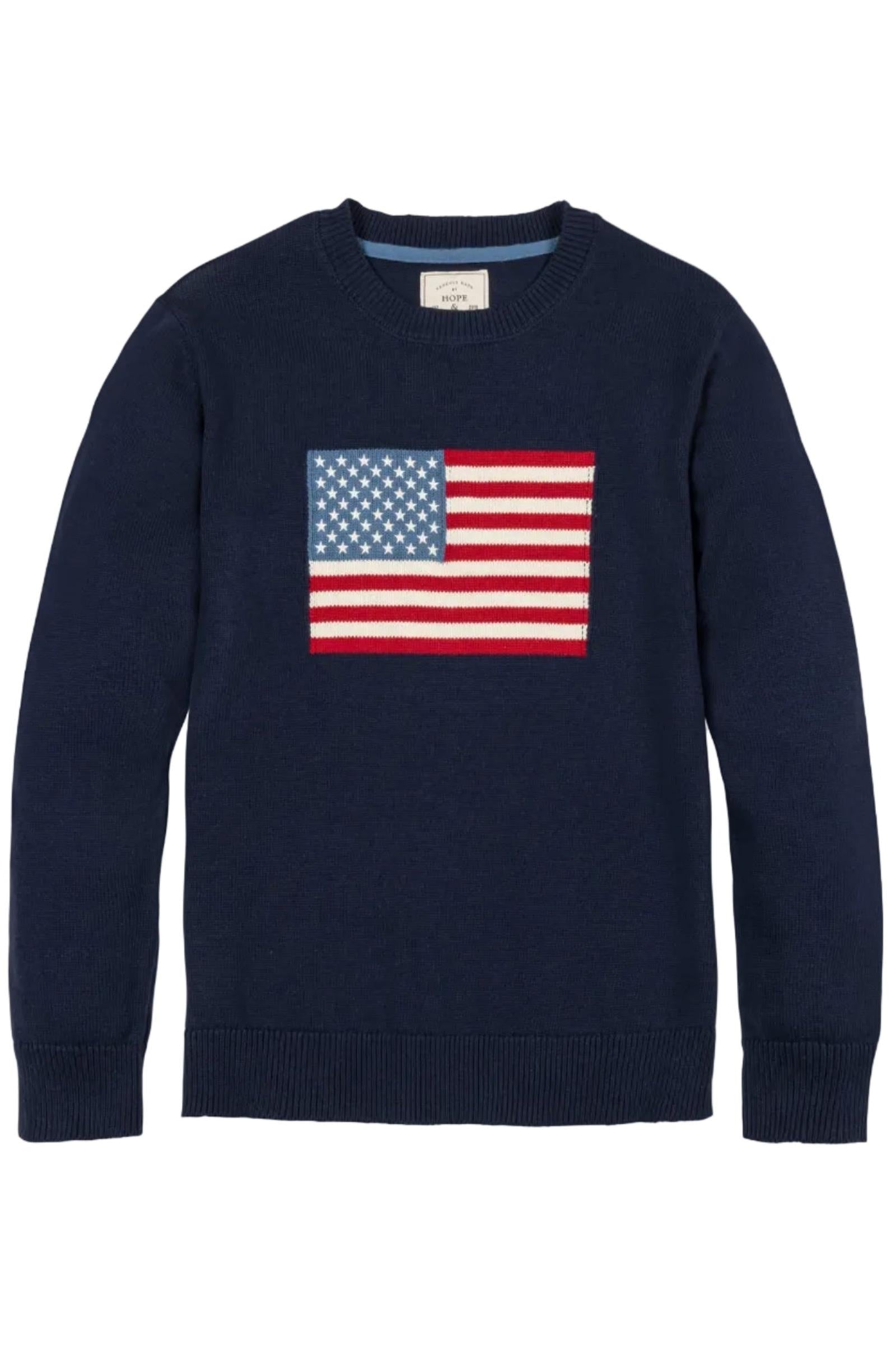Organic Cotton Crew Neck Flag Sweater, Navy, Men, Family Matching Outfits