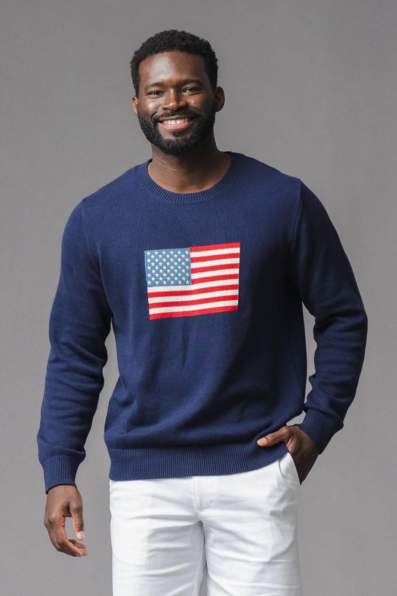 Organic Cotton Crew Neck Flag Sweater, Navy, Men, Family Matching Outfits
