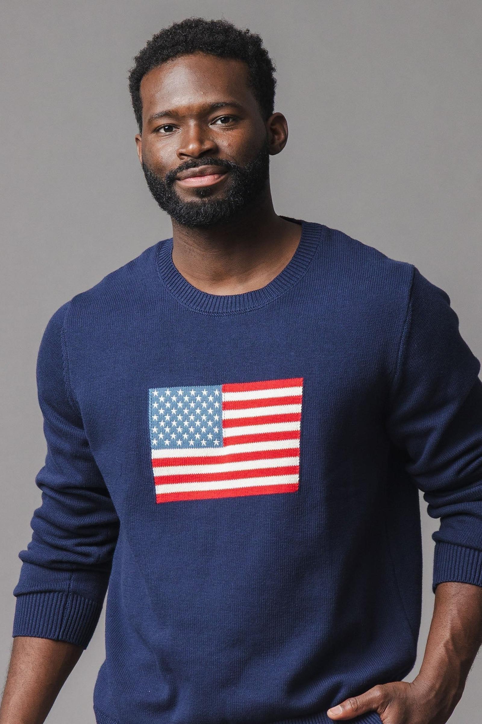 Organic Cotton Crew Neck Flag Sweater, Navy, Men, Family Matching Outfits