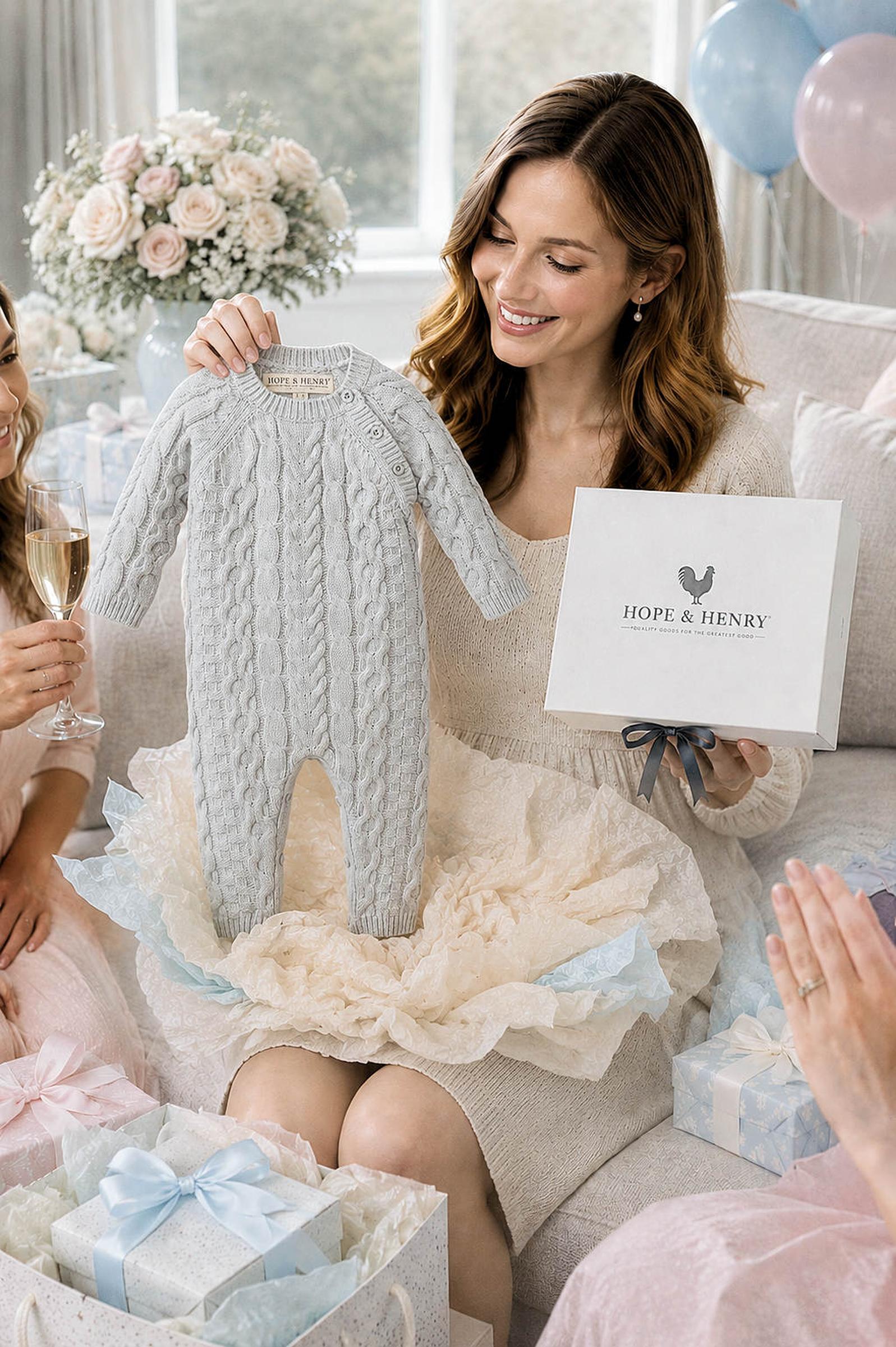 Baby Organic Cable Romper 2-Piece Boxed Gift Set, Light Gray Heather