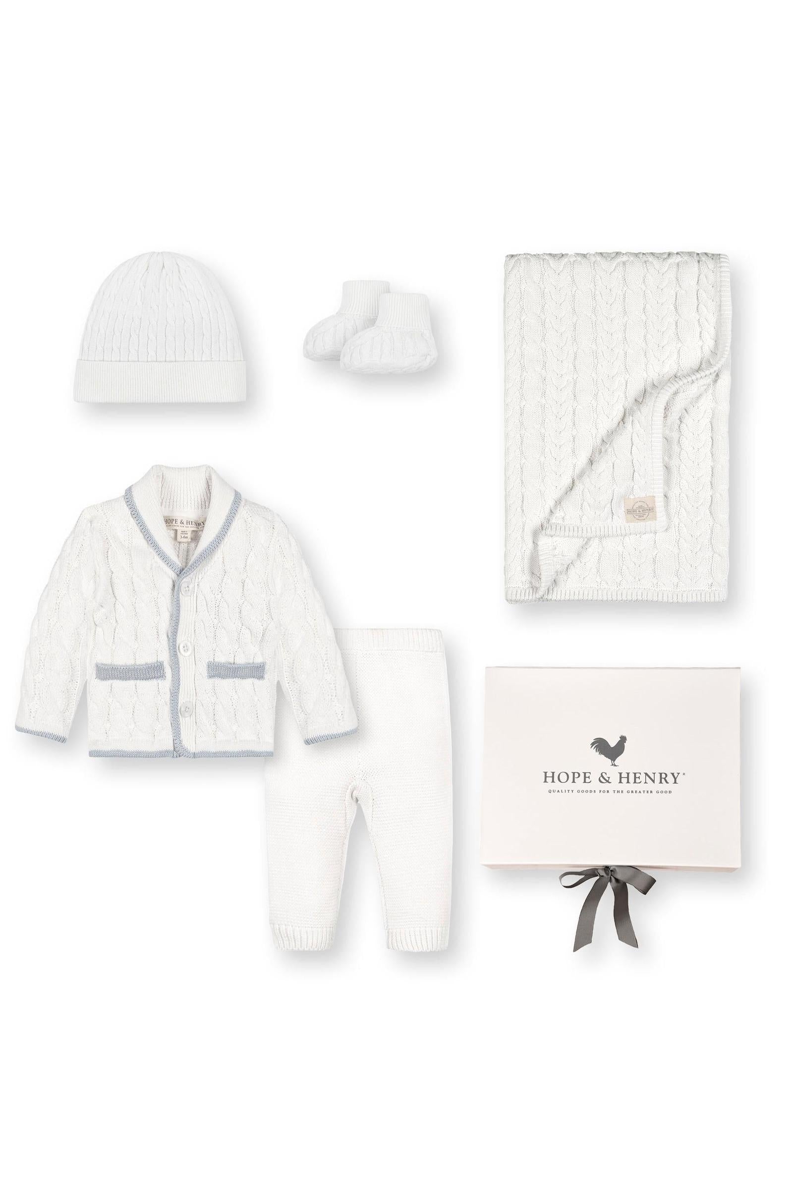 Baby Organic Cable Knit Cardigan 5-Piece Boxed Gift Set, Snow White
