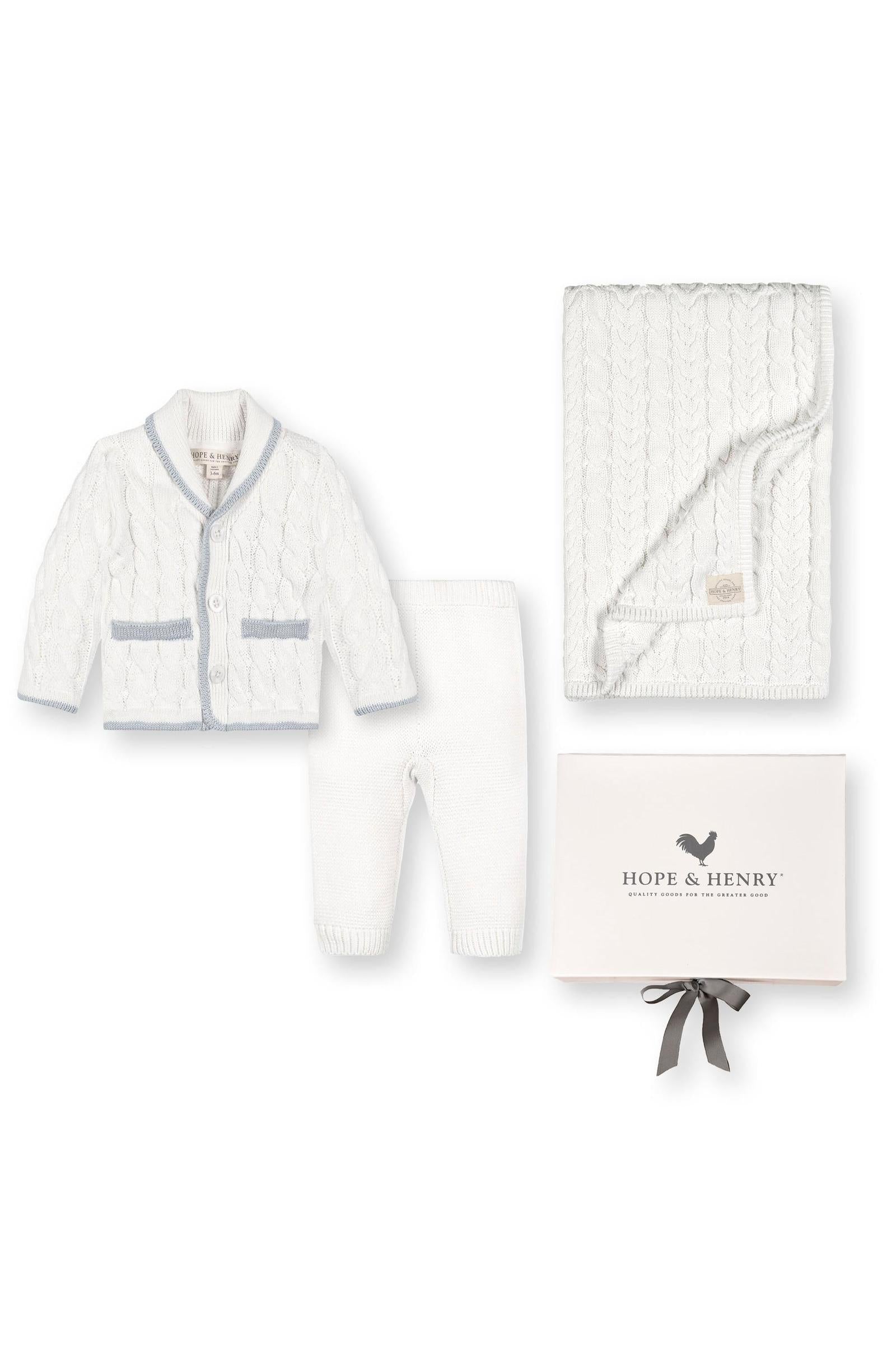 Baby Organic Cardigan, Legging, and Blanket 3-Piece Boxed Gift Set, Snow White