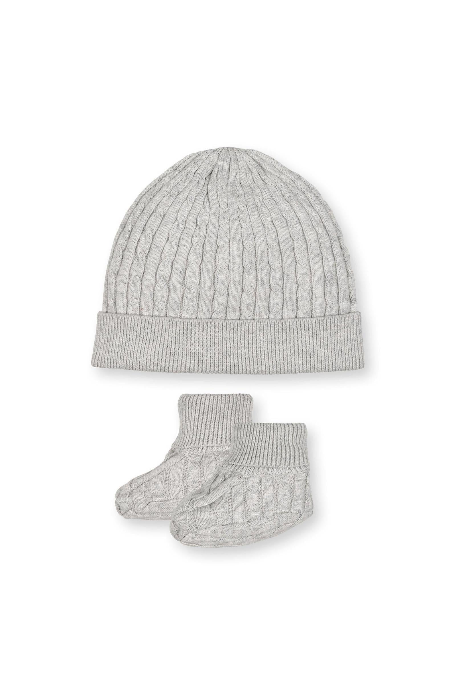 Baby Organic Cable Knit Blanket 3-Piece Boxed Gift Set, Light Gray Heather
