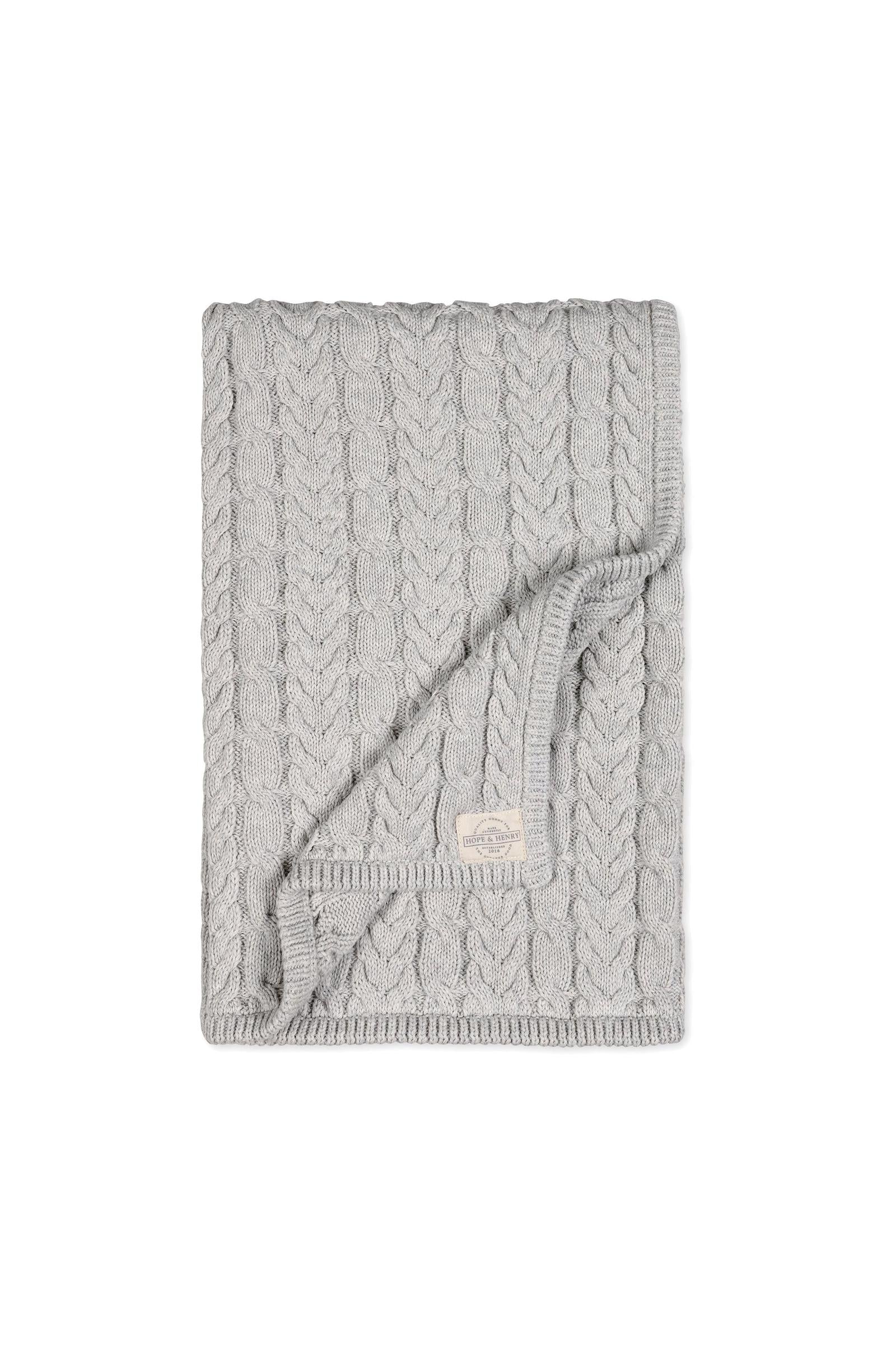 Baby Organic Cable Knit Blanket 3-Piece Boxed Gift Set, Light Gray Heather