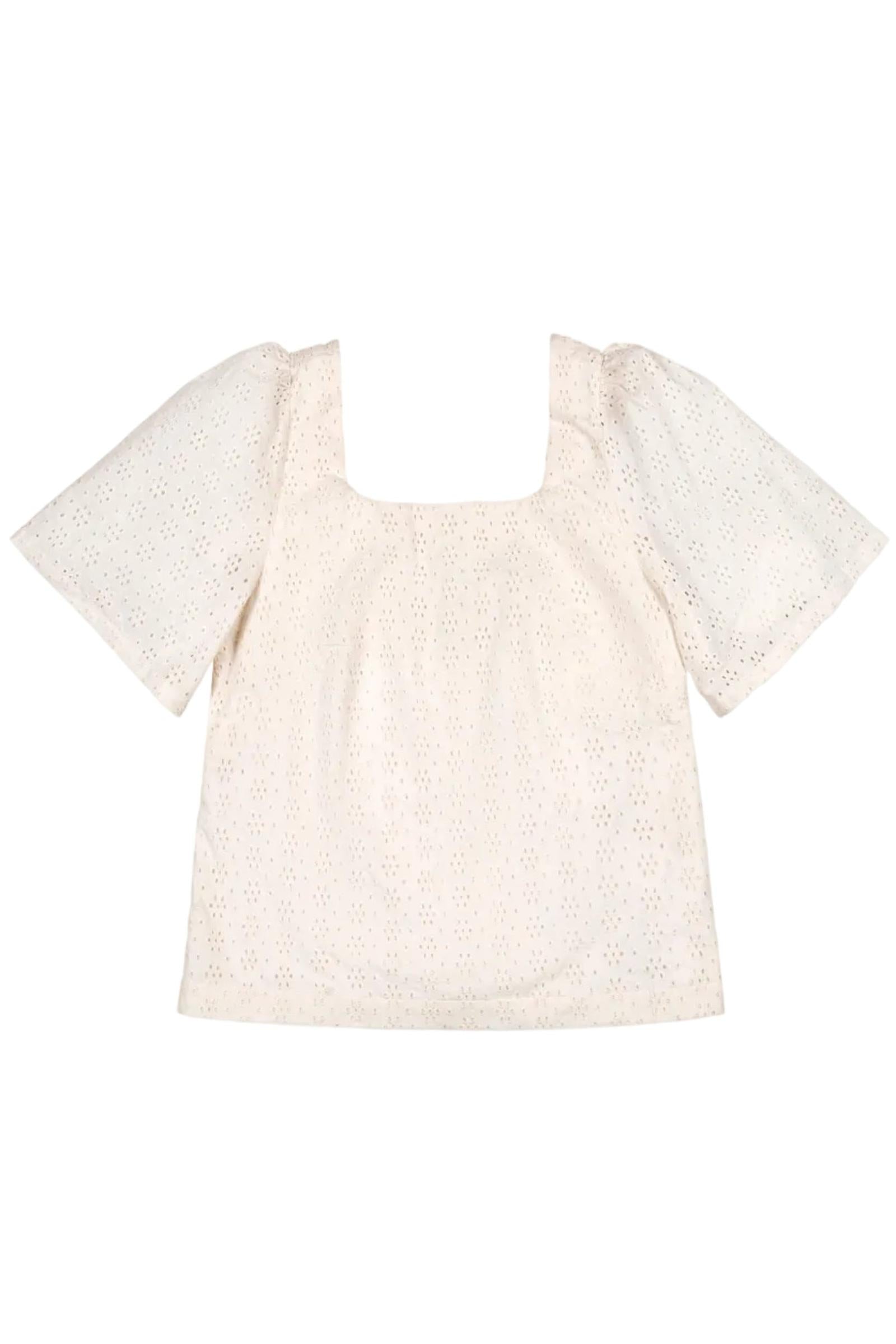 Organic Cotton Flounce Sleeve Eyelet Top, Natural, Women, Family Matching Outfits