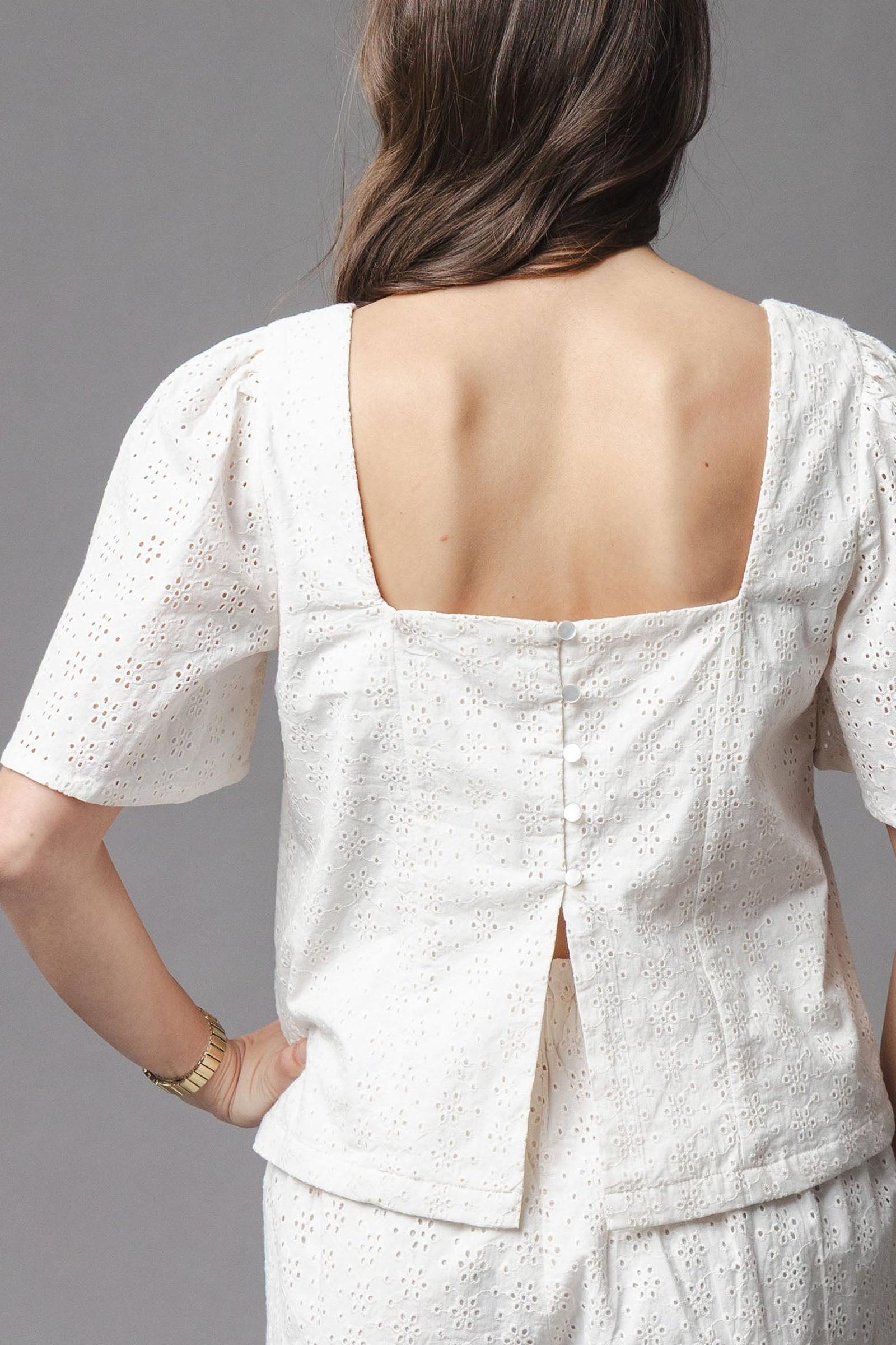 Organic Cotton Flounce Sleeve Eyelet Top, Natural, Women, Family Matching Outfits