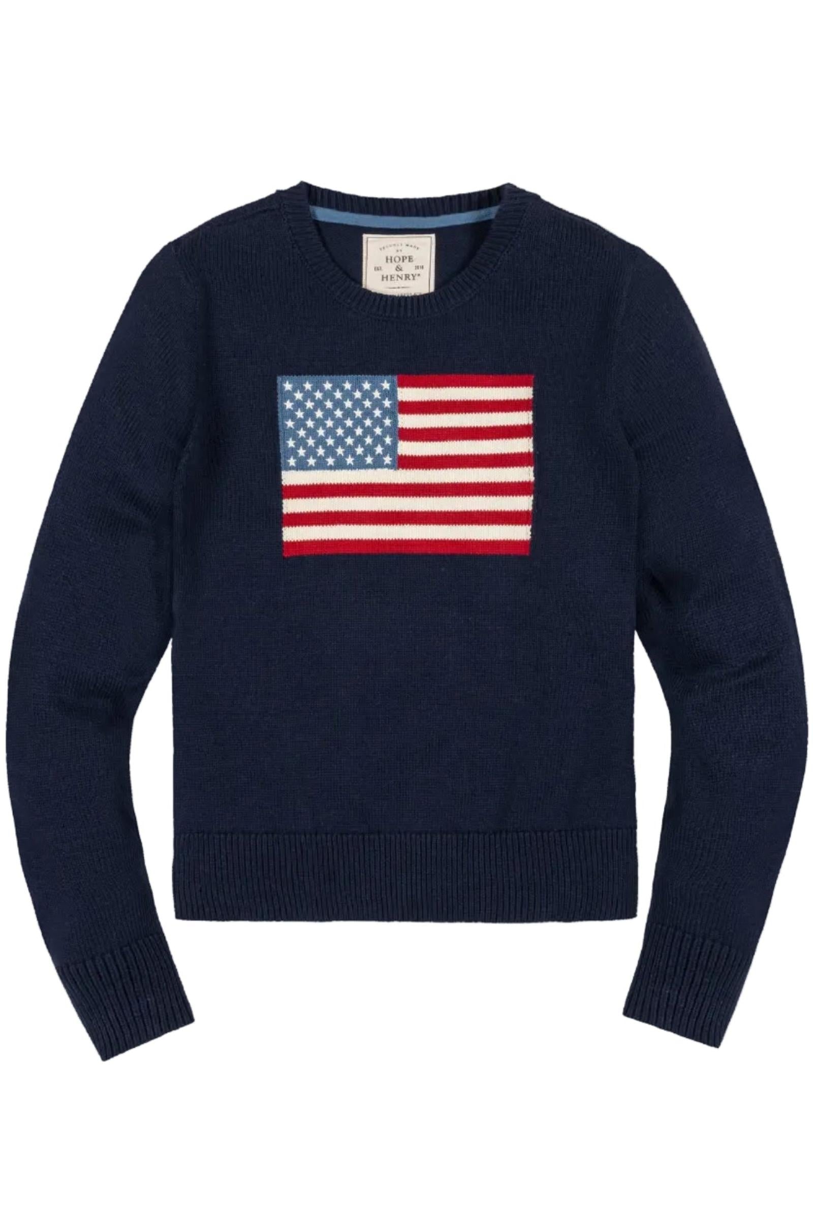 Organic Cotton Crew Neck Flag Sweater, Navy, Women, Family Matching Outfits