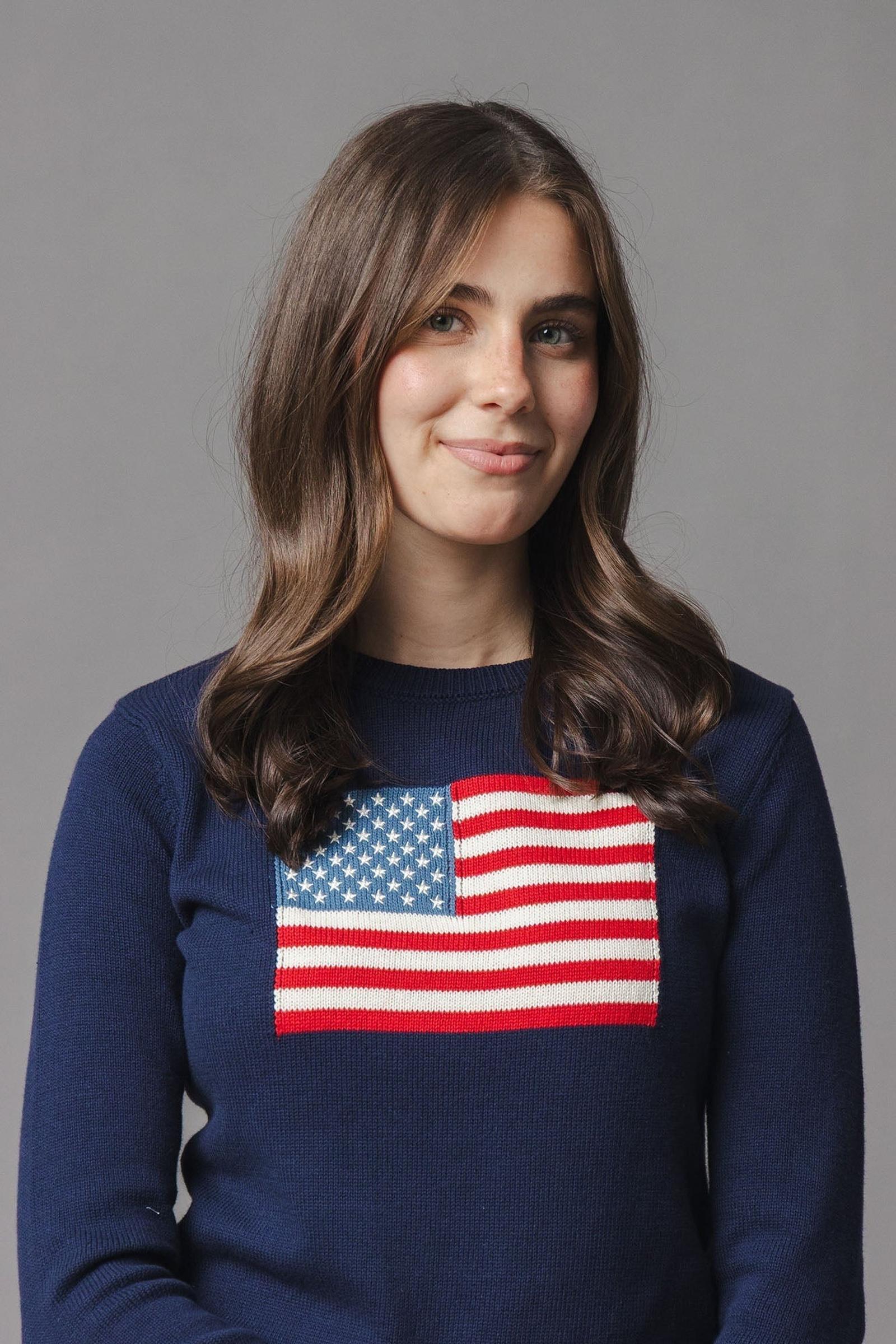 Organic Cotton Crew Neck Flag Sweater, Navy, Women, Family Matching Outfits