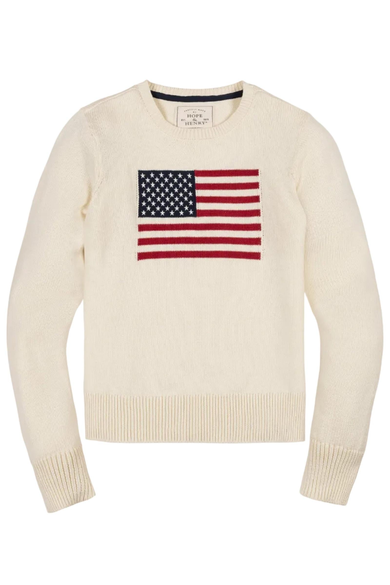 Organic Cotton Crew Neck Flag Sweater, Ivory, Women, Family Matching Outfits