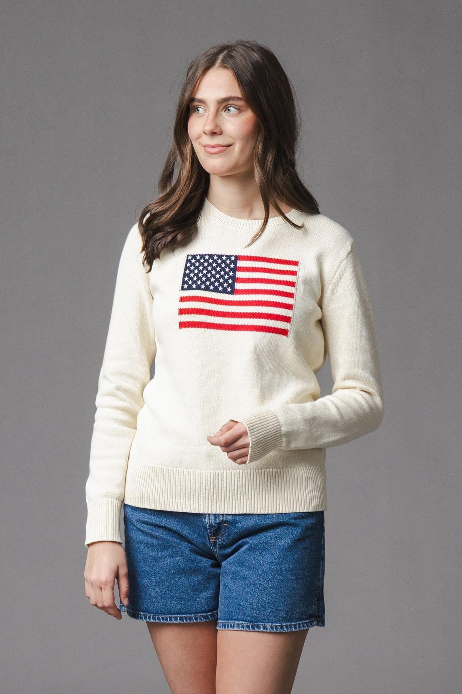 Organic Cotton Crew Neck Flag Sweater, Ivory, Women, Family Matching Outfits