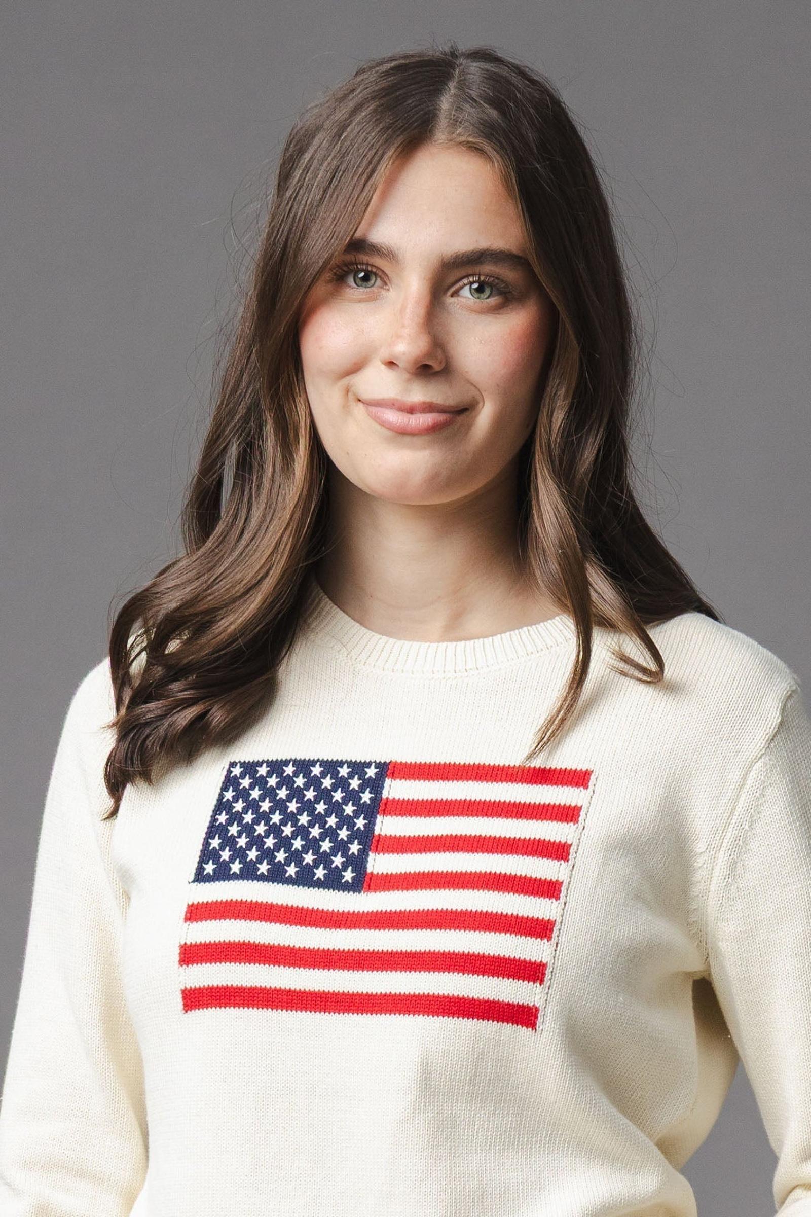 Organic Cotton Crew Neck Flag Sweater, Ivory, Women, Family Matching Outfits