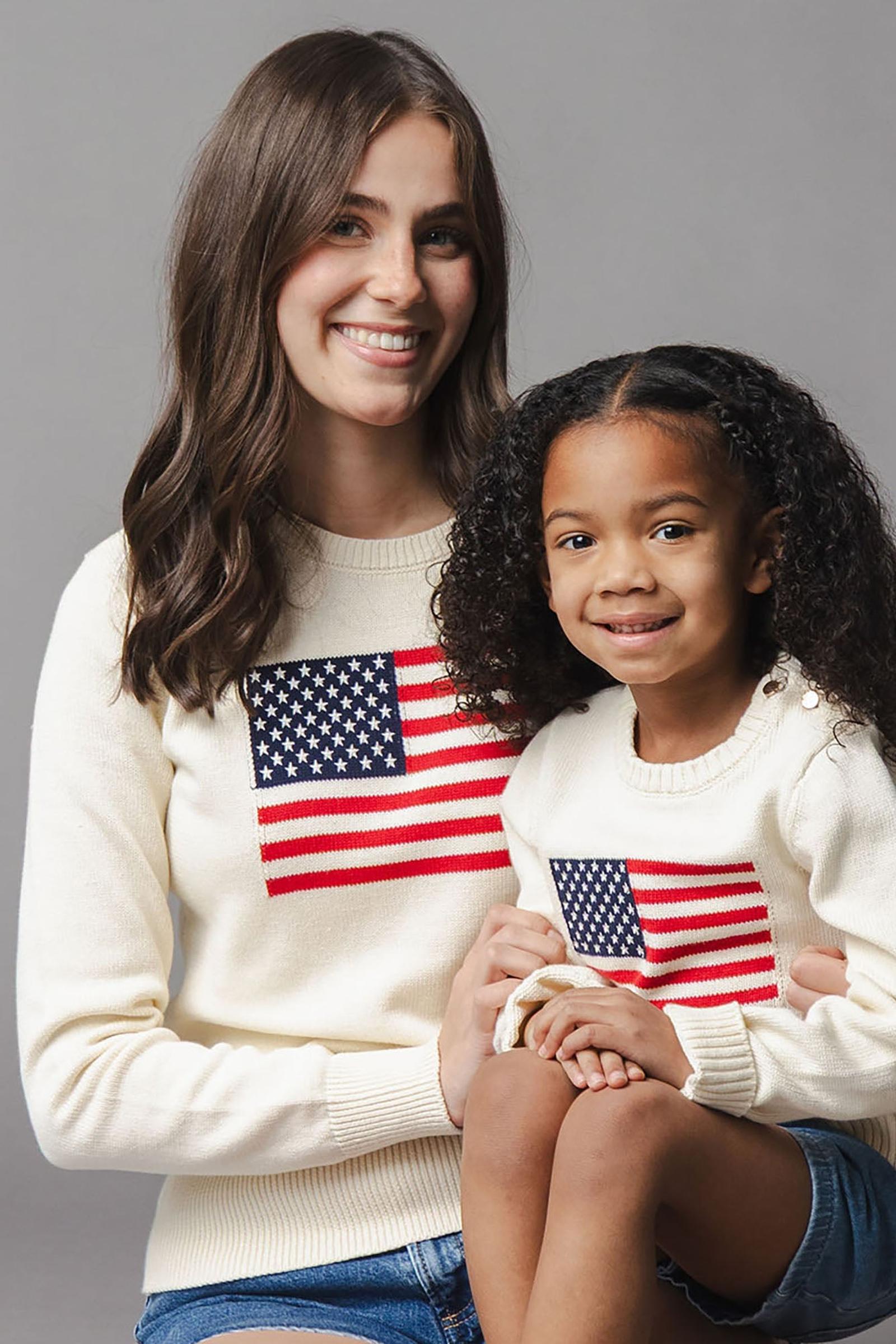 Organic Cotton Crew Neck Flag Sweater, Ivory, Women, Family Matching Outfits