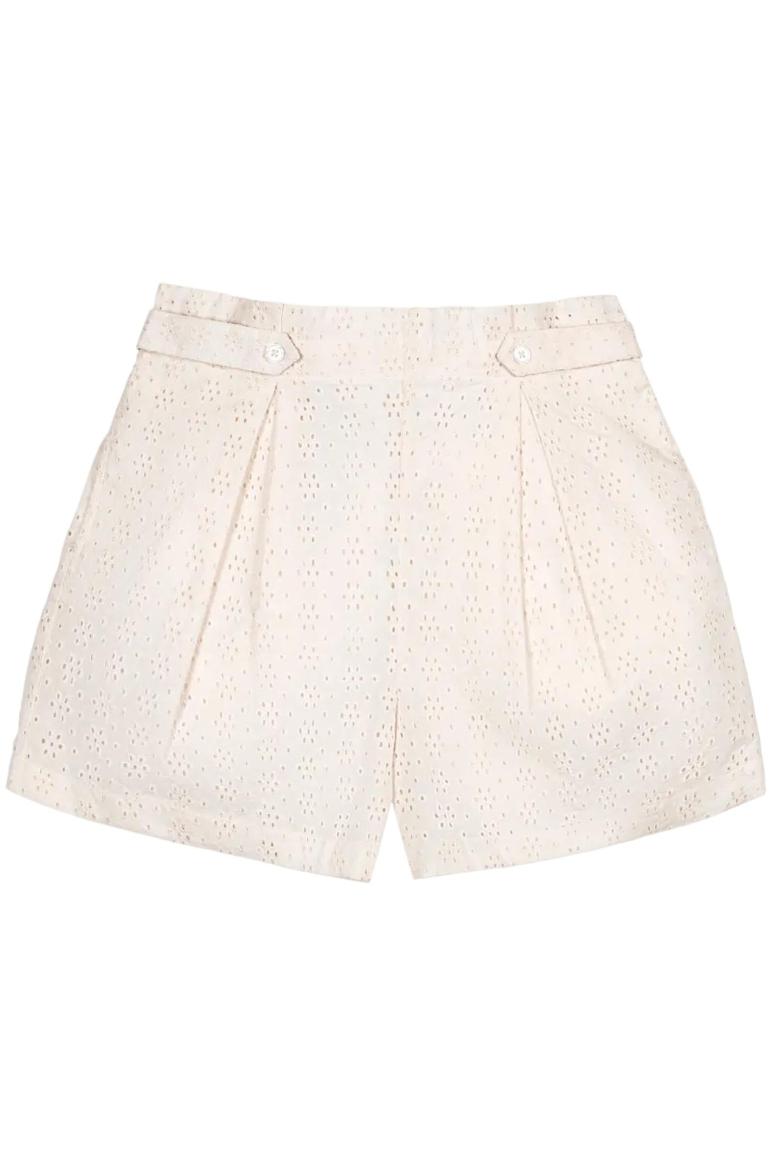 Organic Cotton Eyelet Button Tab Short, Natural, Women, Family Matching Outfits