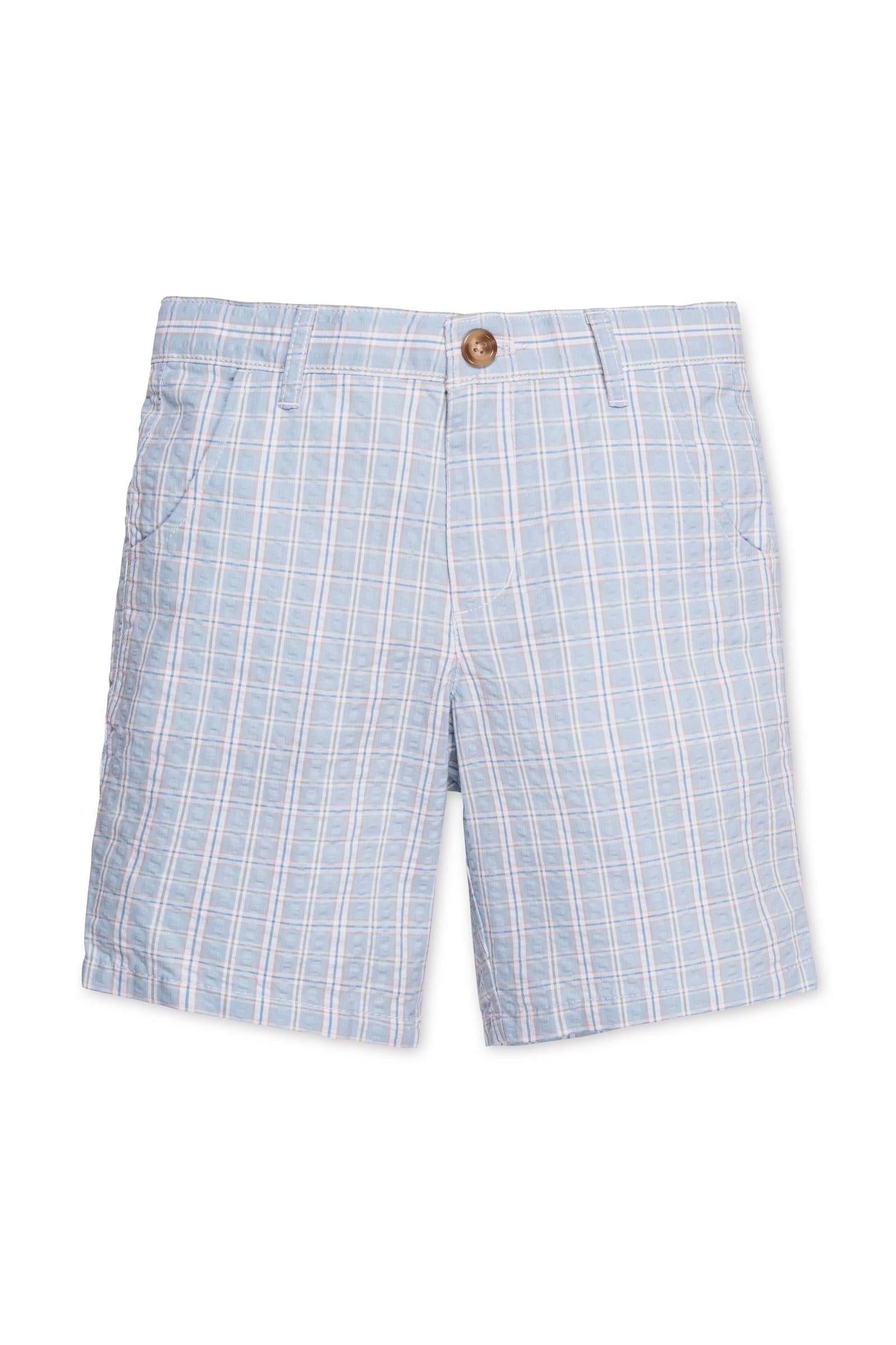 Organic Cotton Seersucker Shorts for Boys, Blue Chateau Check, Sizes 2T-12