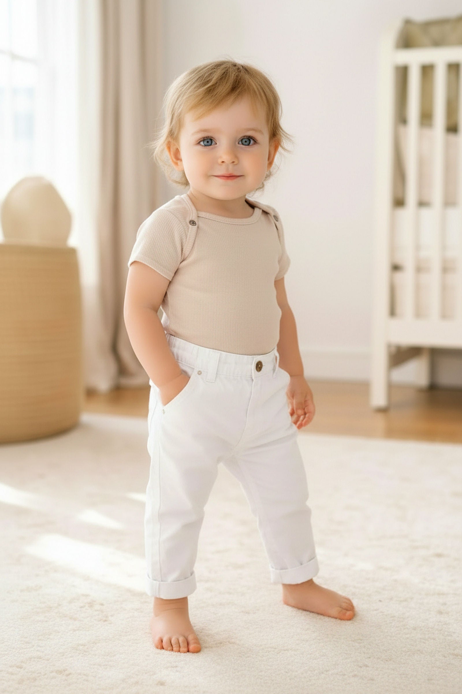 Organic Cotton Skinny Stretch Chino for Baby Boys, White