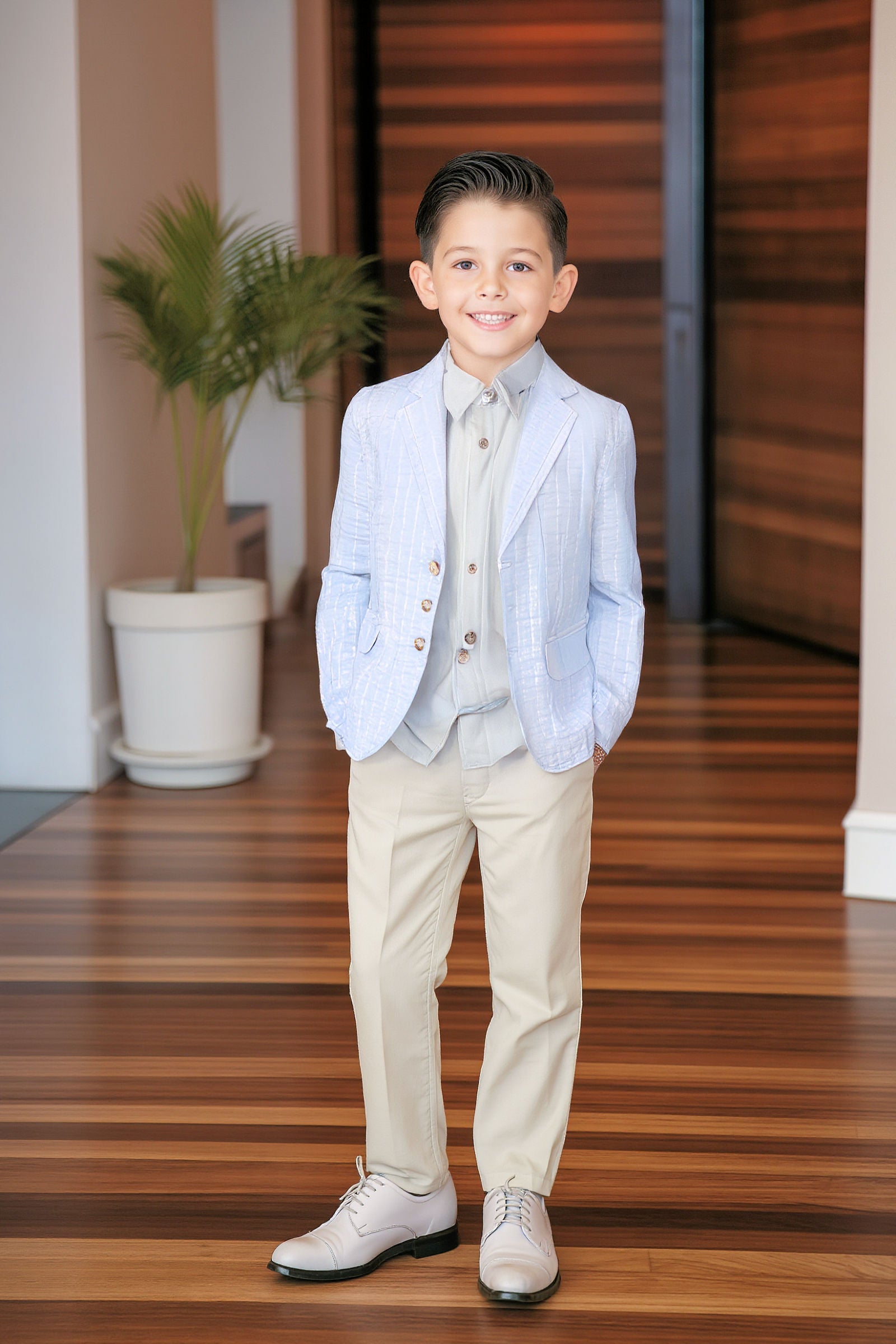 Organic Cotton Seersucker Suit Jacket for Boys, Blue Chateau Check, Sizes 2T-12