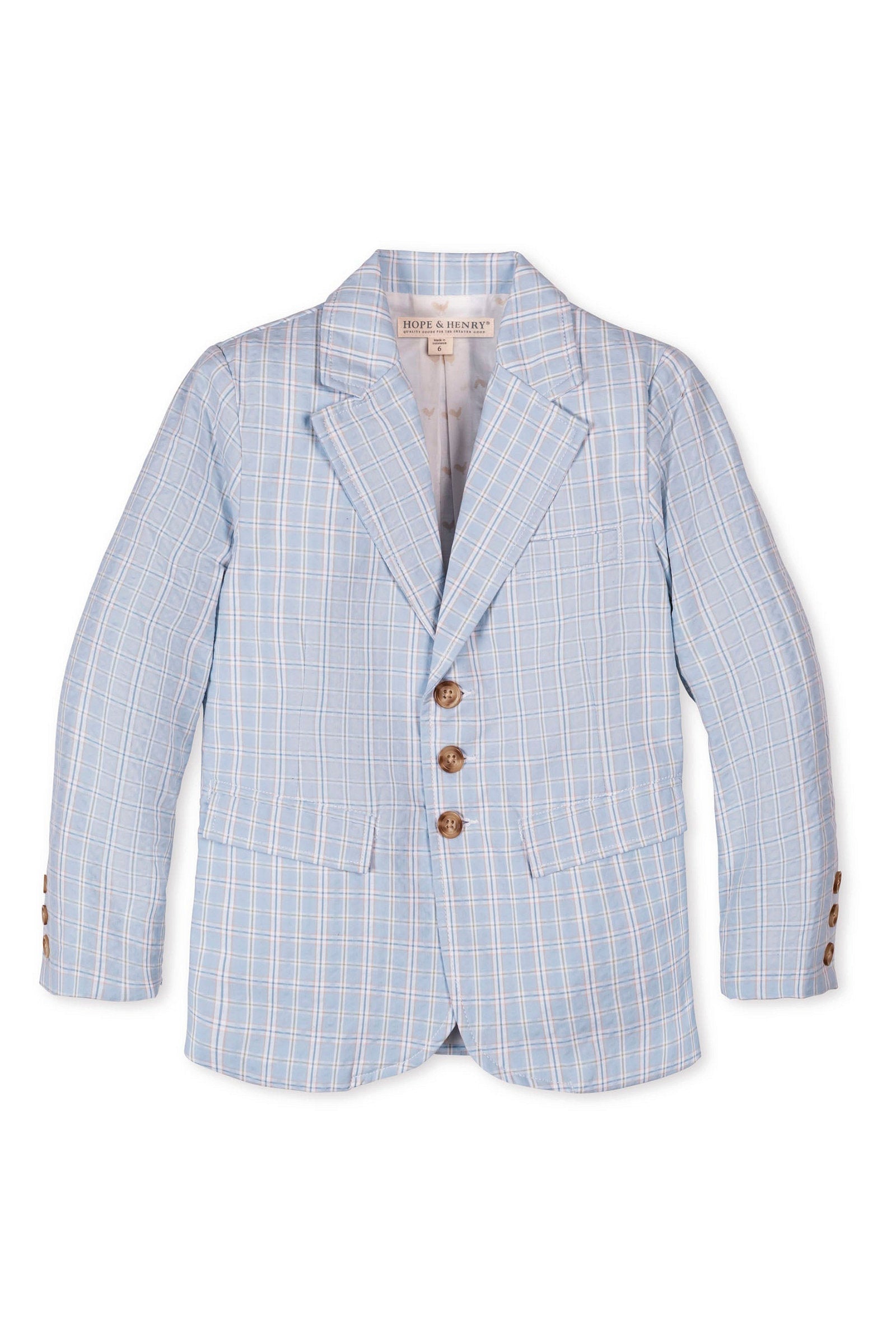 Organic Cotton Seersucker Suit Jacket for Boys, Blue Chateau Check, Sizes 2T-12