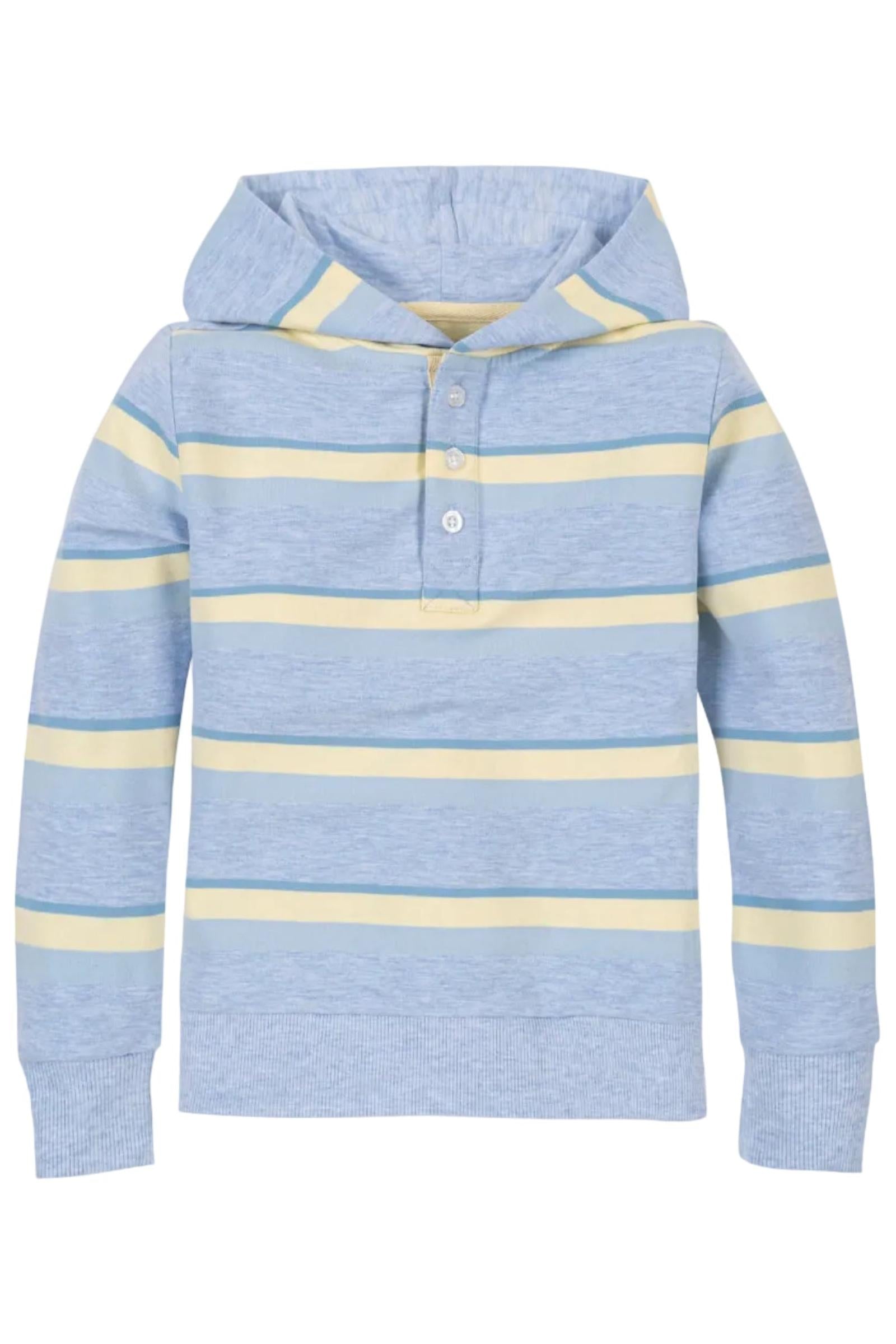 Organic Cotton French Terry Henley Hoodie, Sunlit Multi Stripe, Sizes 2T-18