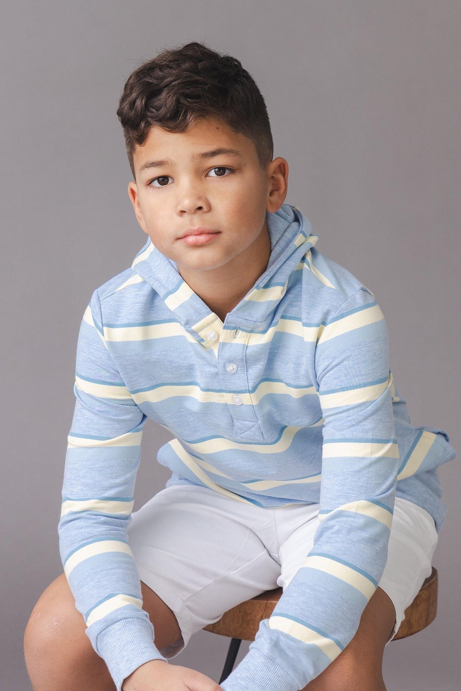Organic Cotton French Terry Henley Hoodie, Sunlit Multi Stripe, Sizes 2T-18