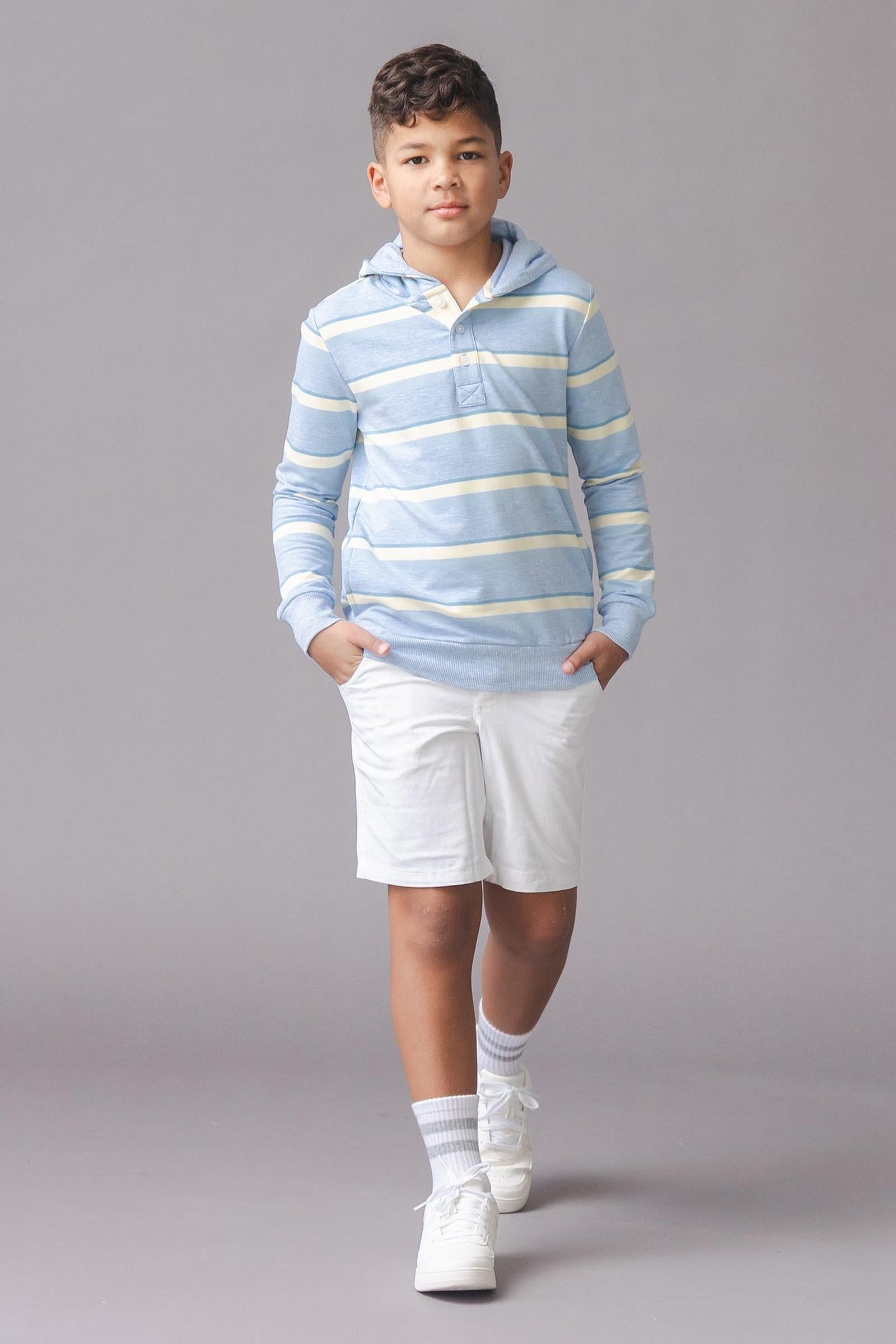 Organic Cotton French Terry Henley Hoodie, Sunlit Multi Stripe, Sizes 2T-18