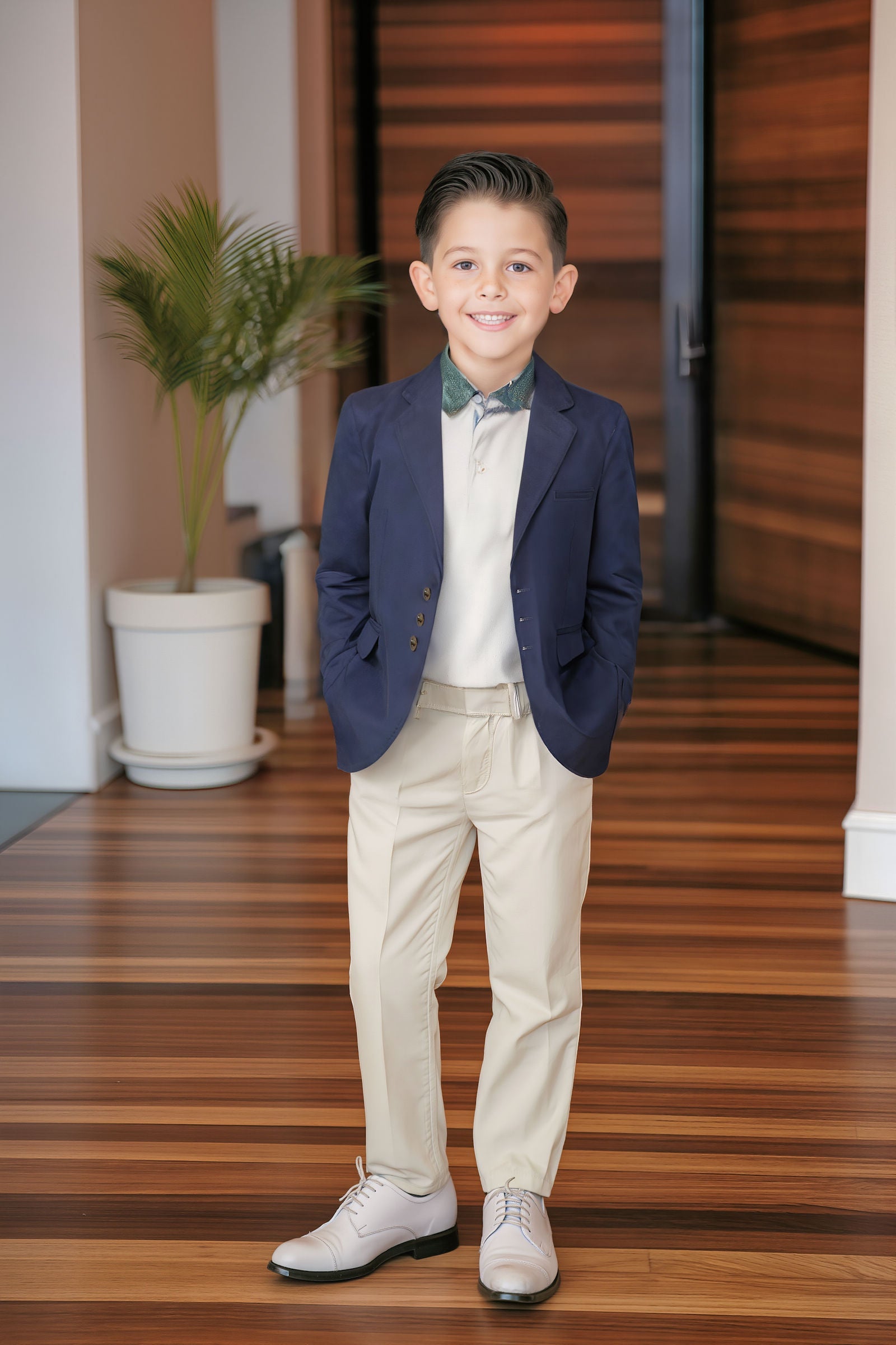 Linen Suit Jacket for Boys, Navy, Sizes 2T-12