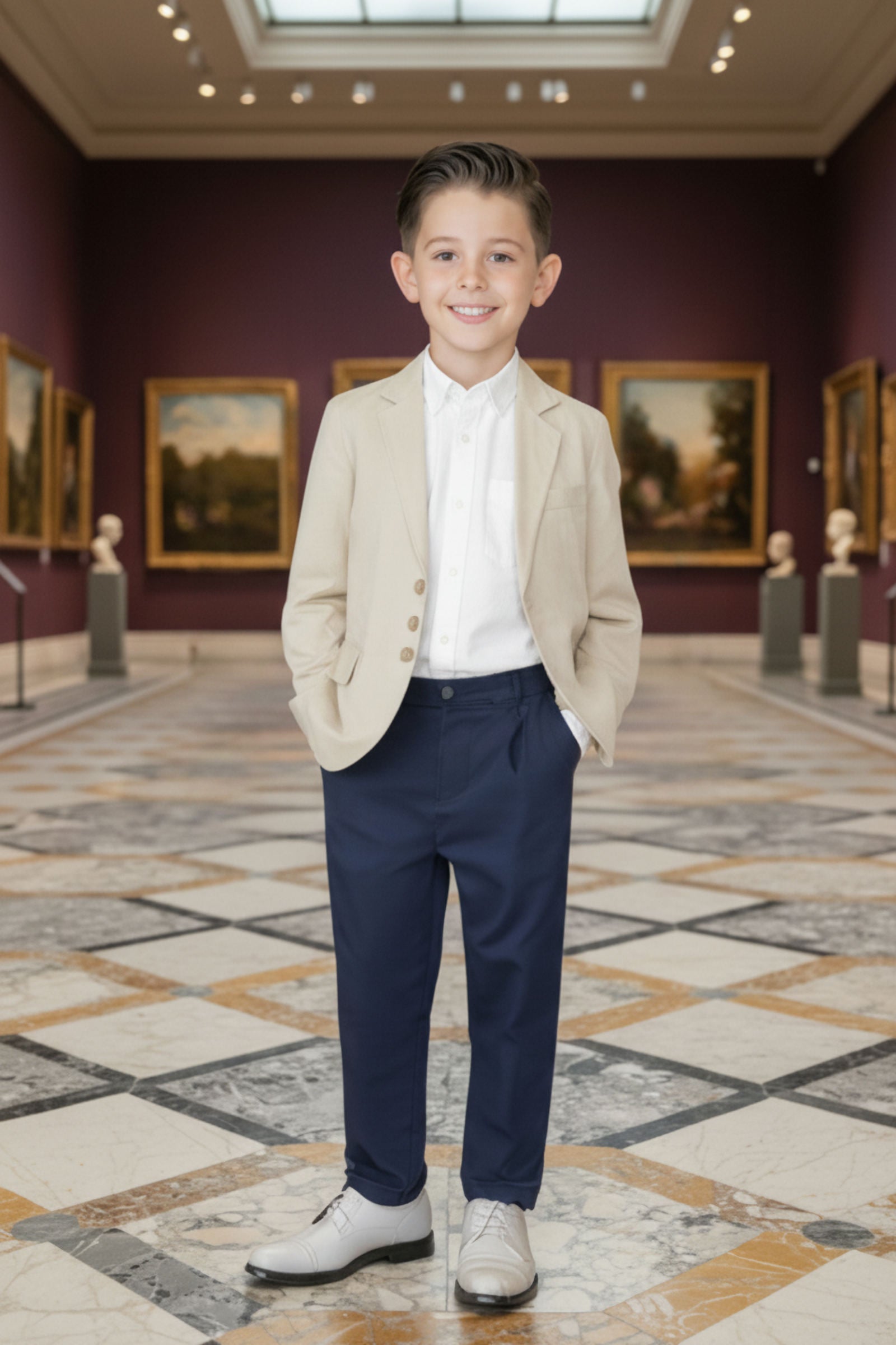 Linen Suit Jacket for Boys, Beige, Sizes 2T-12
