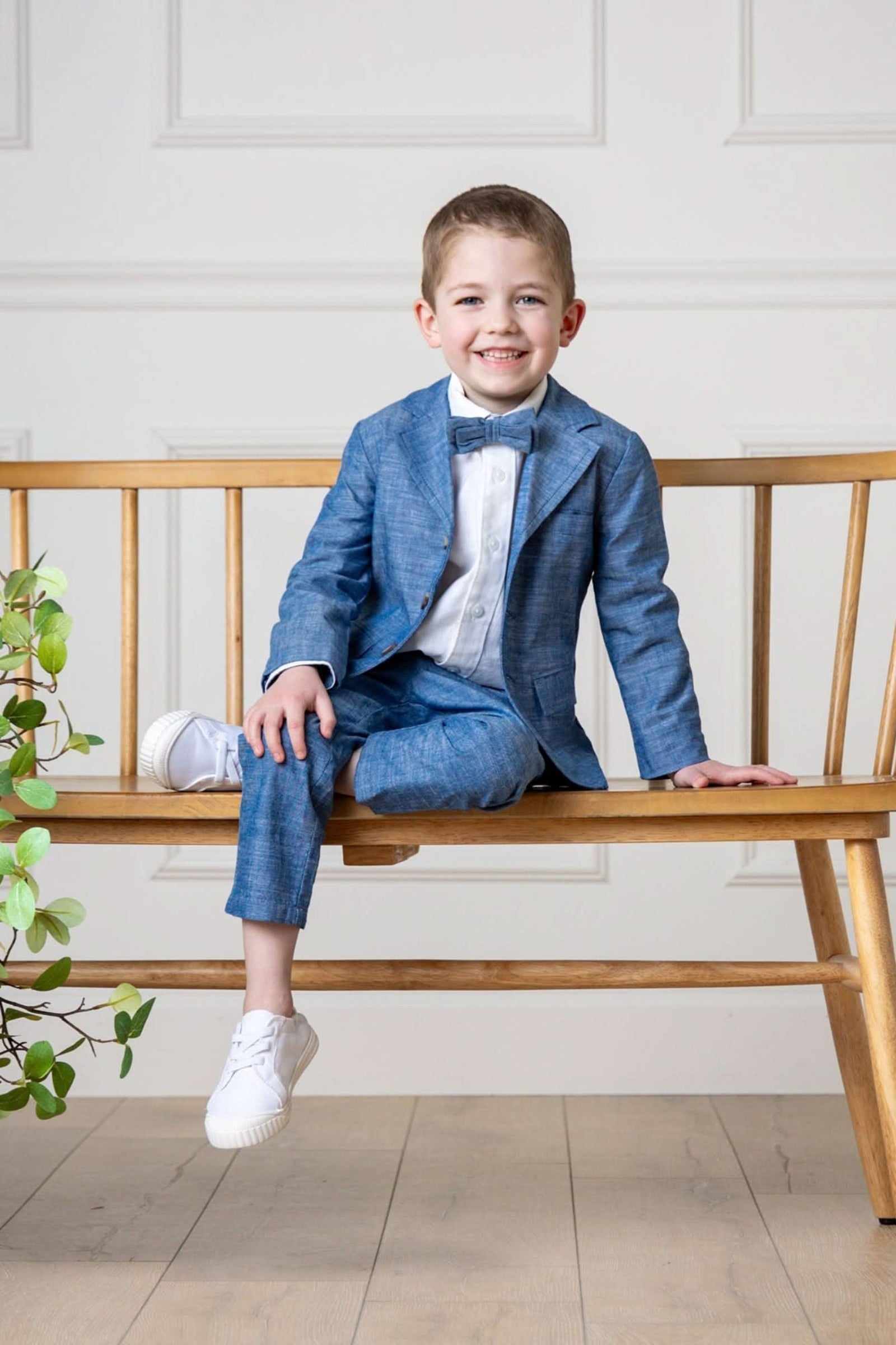 Organic Cotton Seersucker Bow Tie, Chateau Blue Check